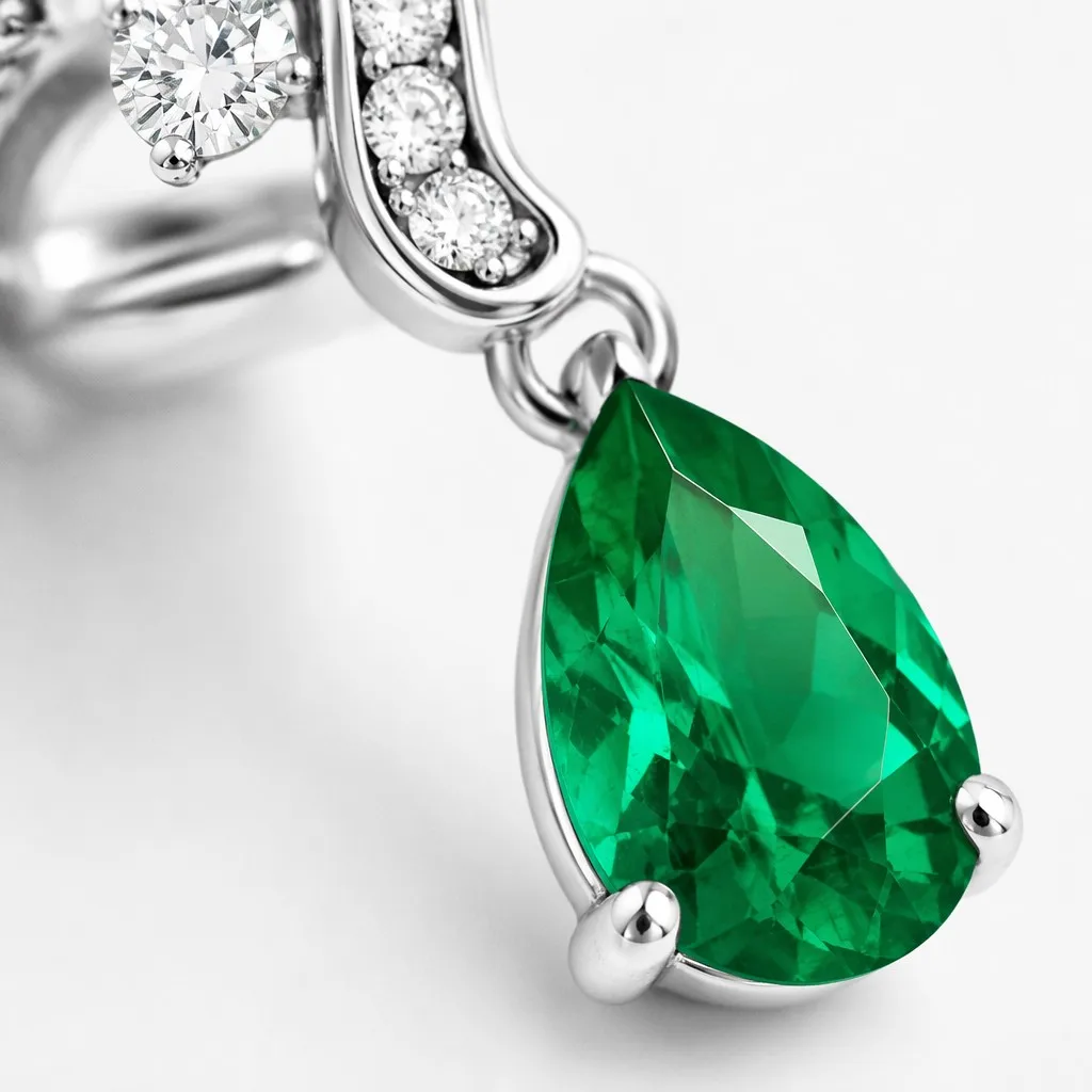 Pear Cut Green Drop Earrings Rhodium Plated Cultivating Emeralds 925 Sterling Silver Claw Setting Forever Star Third Party