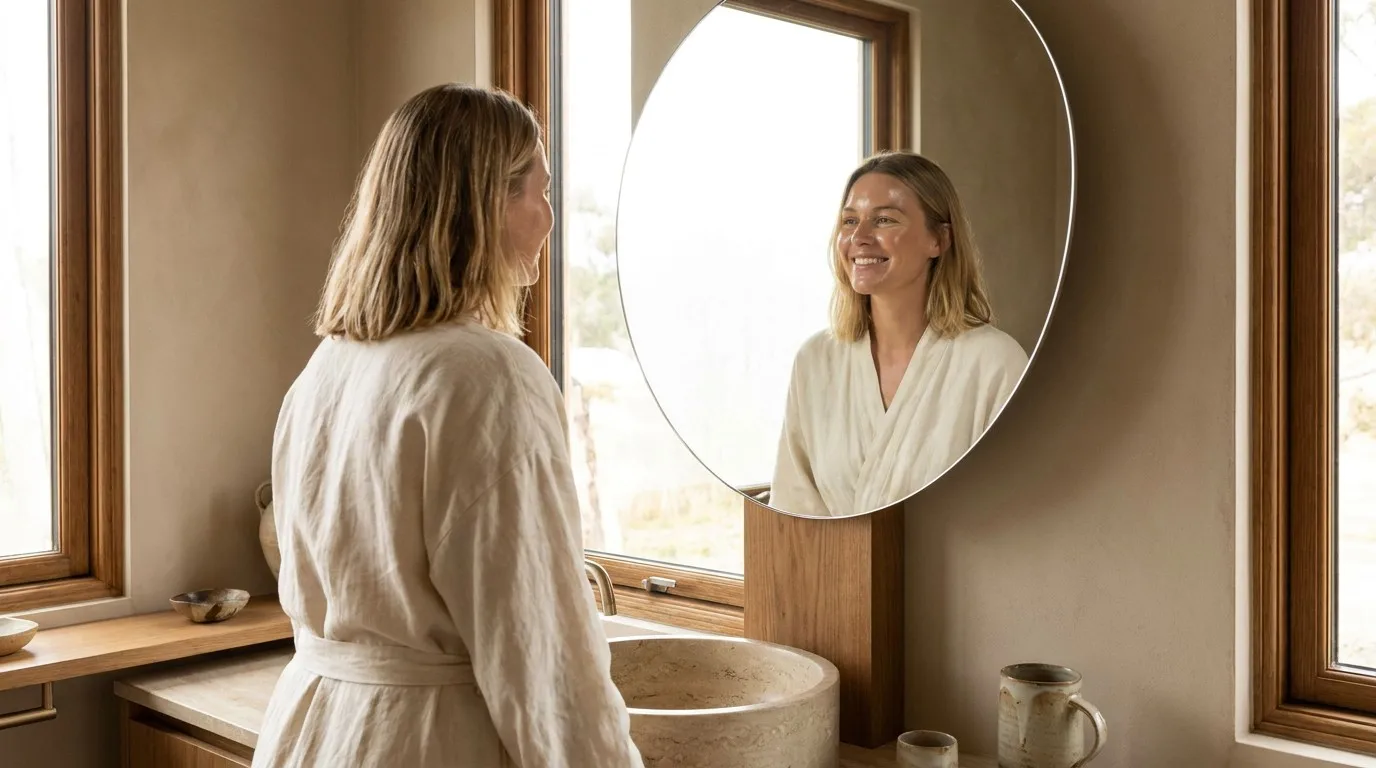 Radiant Satisfied Woman in Mirror