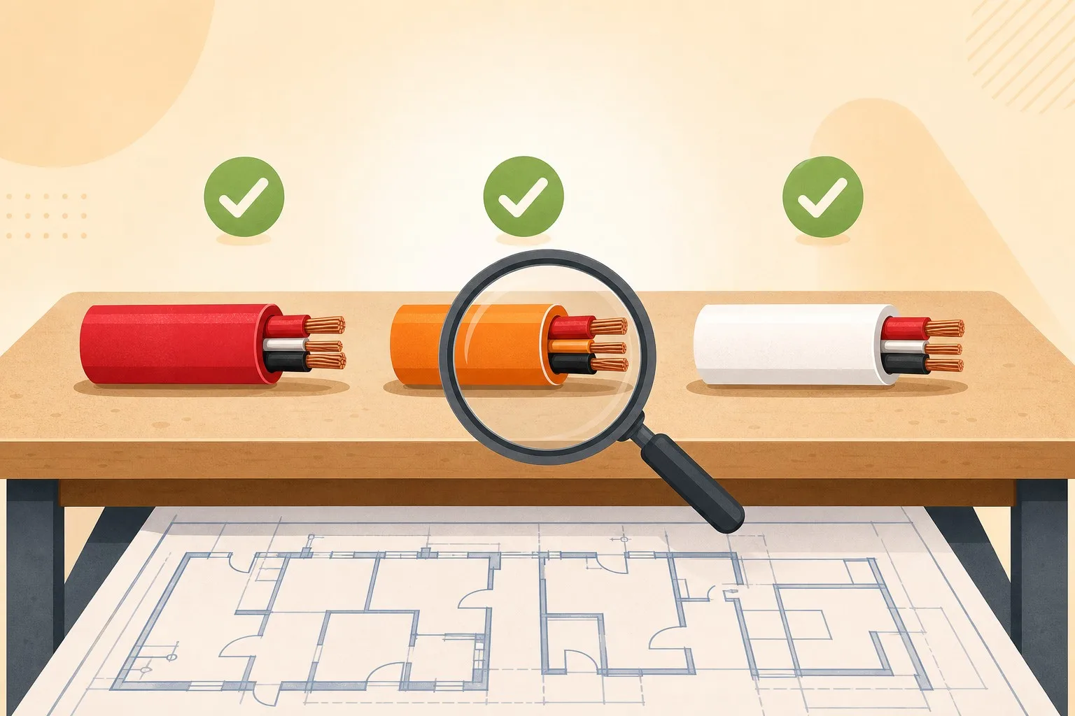 Selection criteria — cable samples compared against project requirements