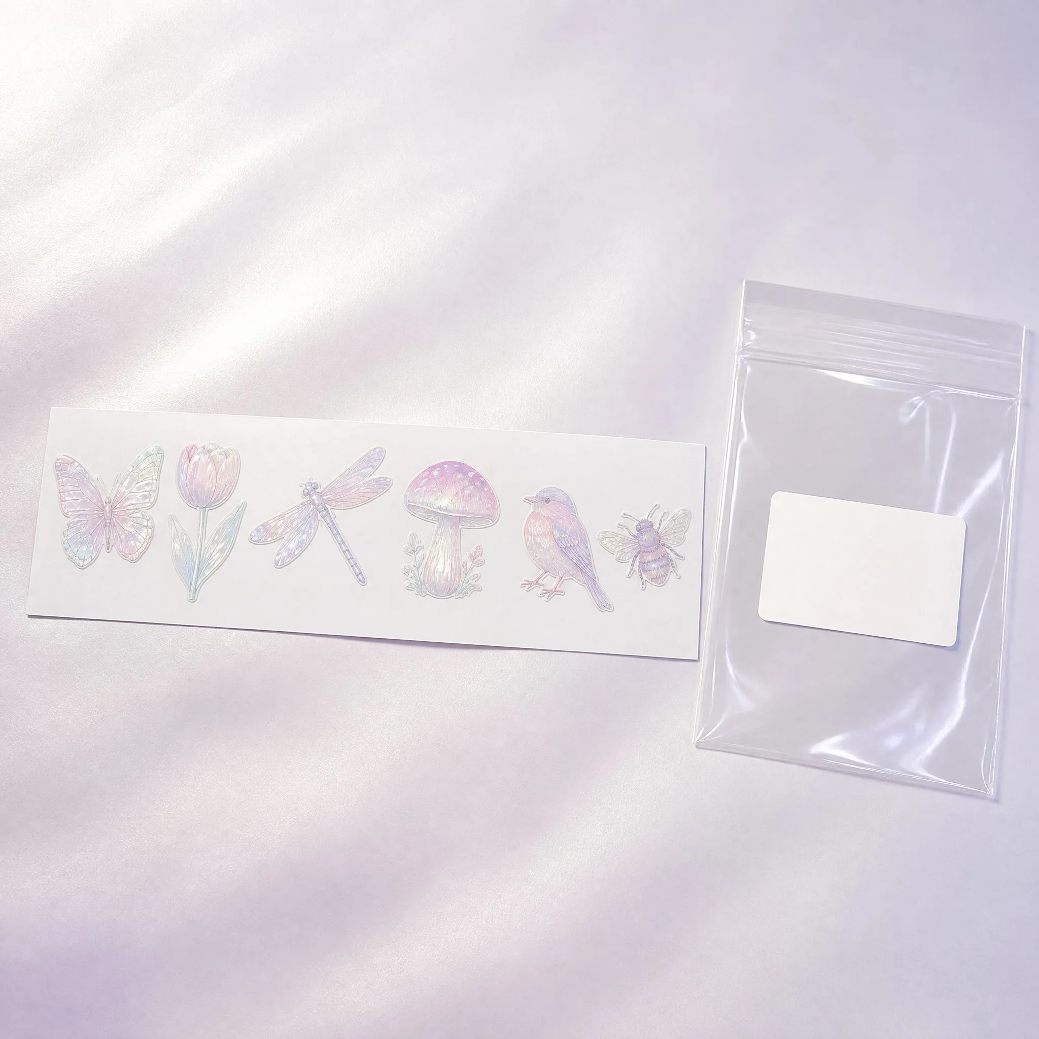 Pearlescent sticker set on backing card with transparent packaging bag