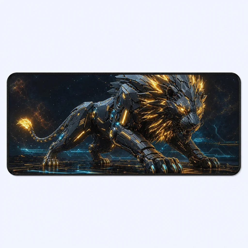 Cybernetic Mecha Lion Design Desk Mat