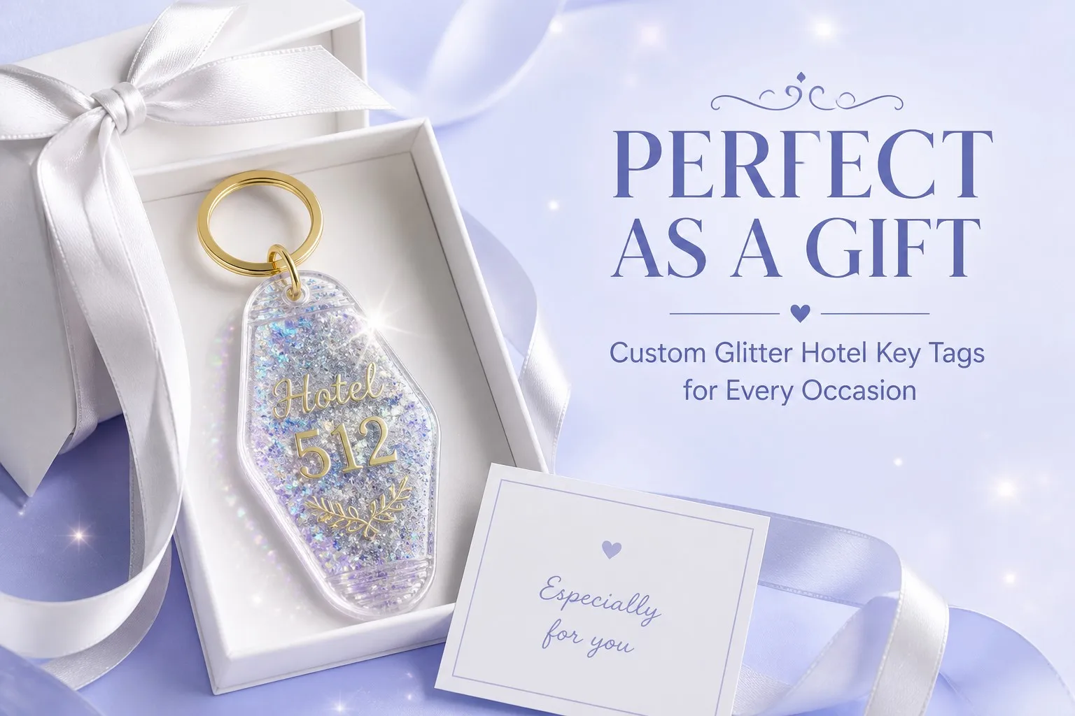 Perfect as a gift &mdash; Glitter hotel key tag gift packaging