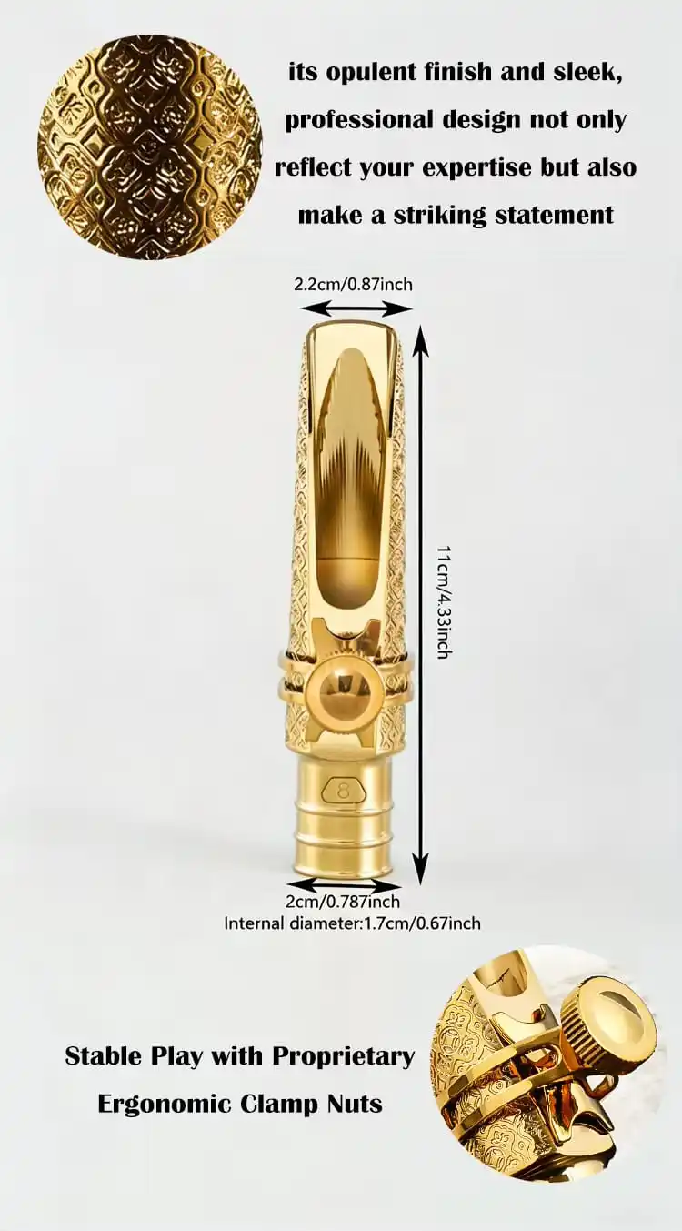 Tenor-Saxophon-Mundstück für Saxophon, Geschnitztes, vergoldetes Messing, Heller Jazzklang, Mundstücköffnung 5-8, Professionell – Detail 3