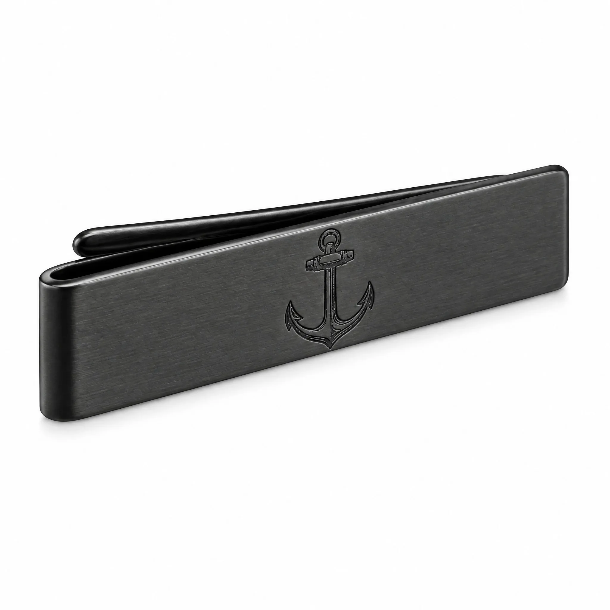 Laser engraved tie clip 45 degree angle view