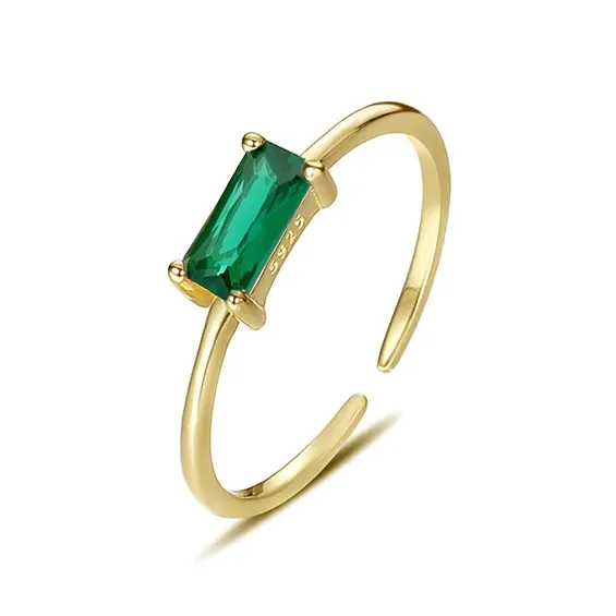 

Classic Minimalist 925 Sterling Silver 5 Colors rings cz 18K Gold Plated Emerald Cut Baguette Zircon Rings women