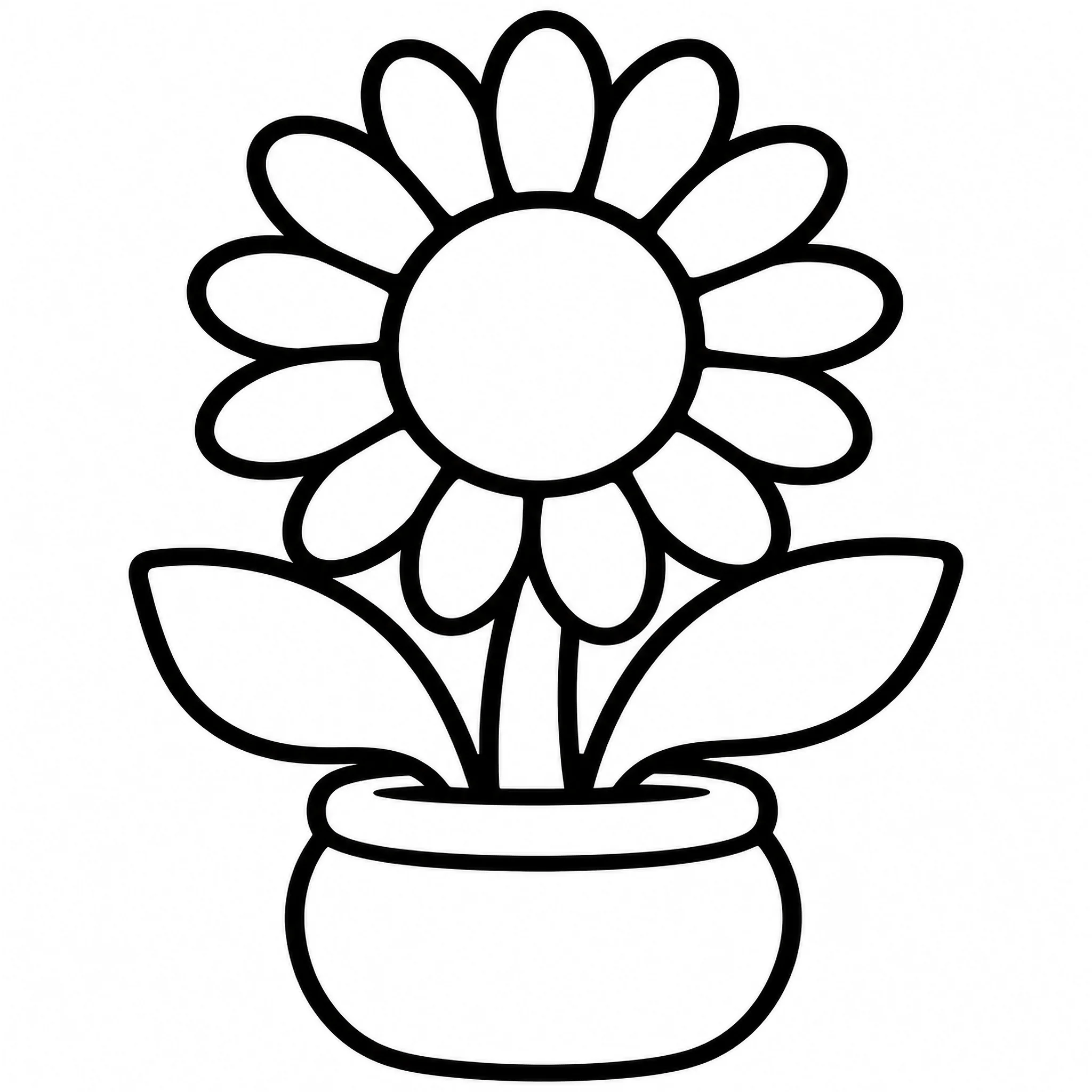 Bold and easy sunflower coloring page in a minimalist pot for winter blues relief