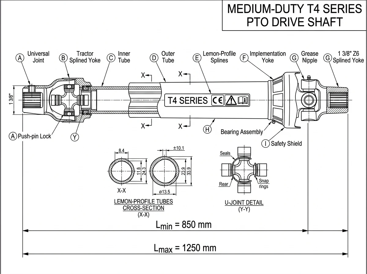 T4 Series PTO Shaft Technical Drawing