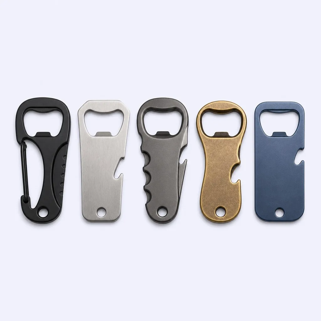 Five outdoor bottle opener styles in a horizontal row