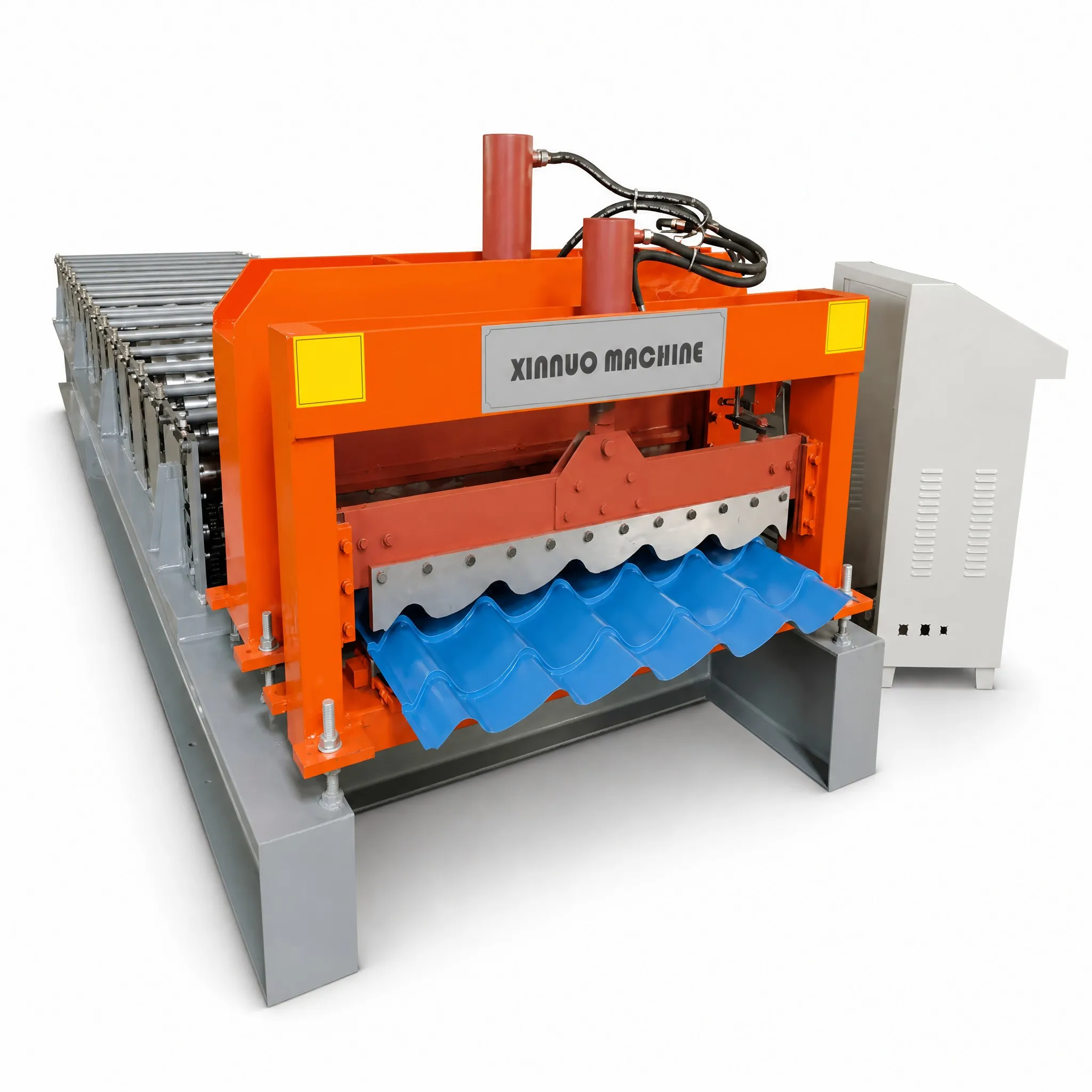 Front view of the Xinnuo offset-curved glazed roof tile forming machine