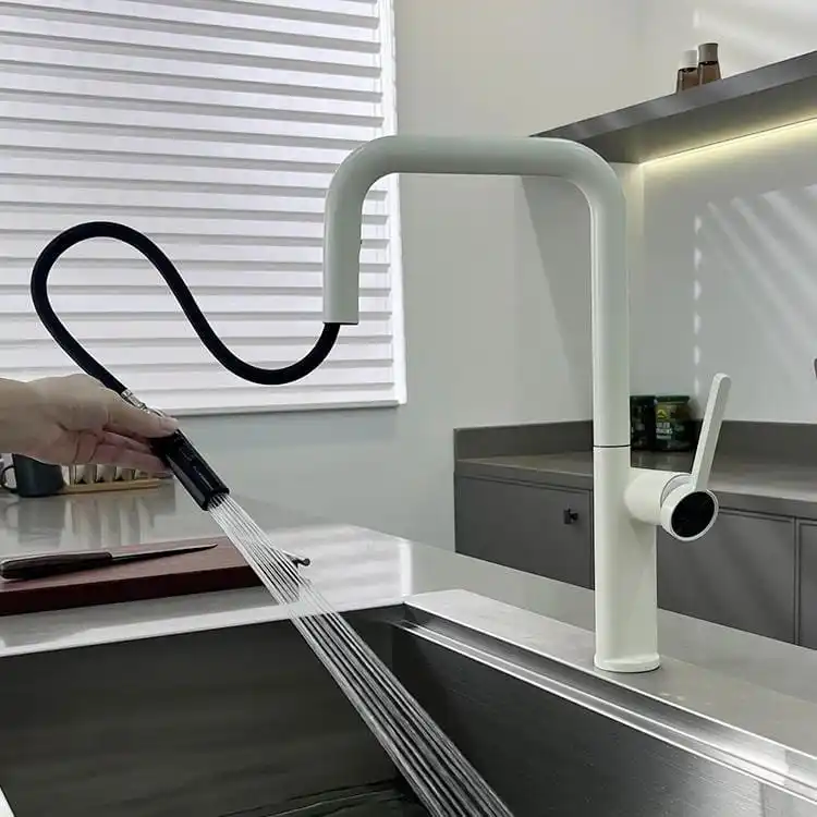 white-pull-out-kitchen-faucet-stream