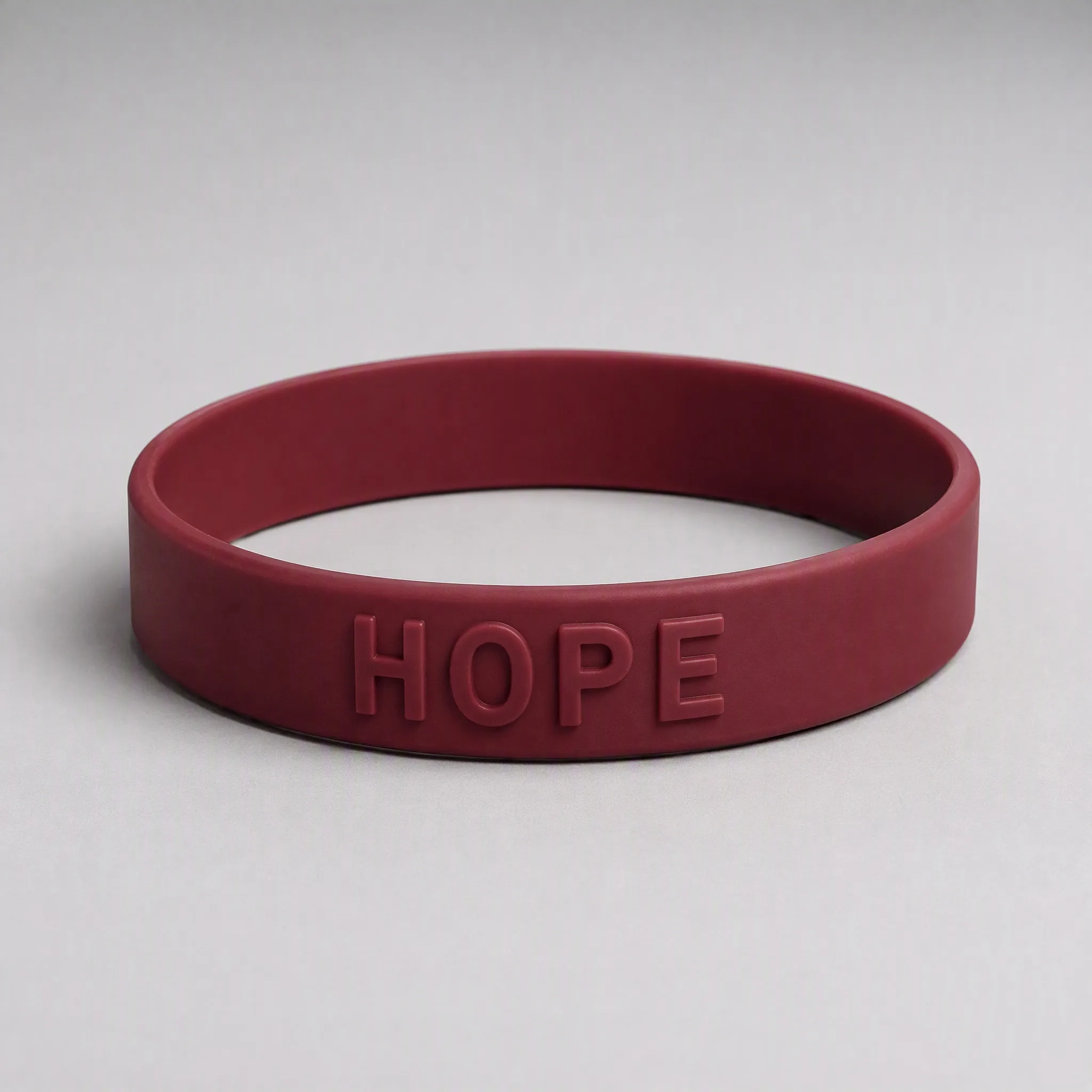Custom embossed silicone bracelet three-quarter angle view