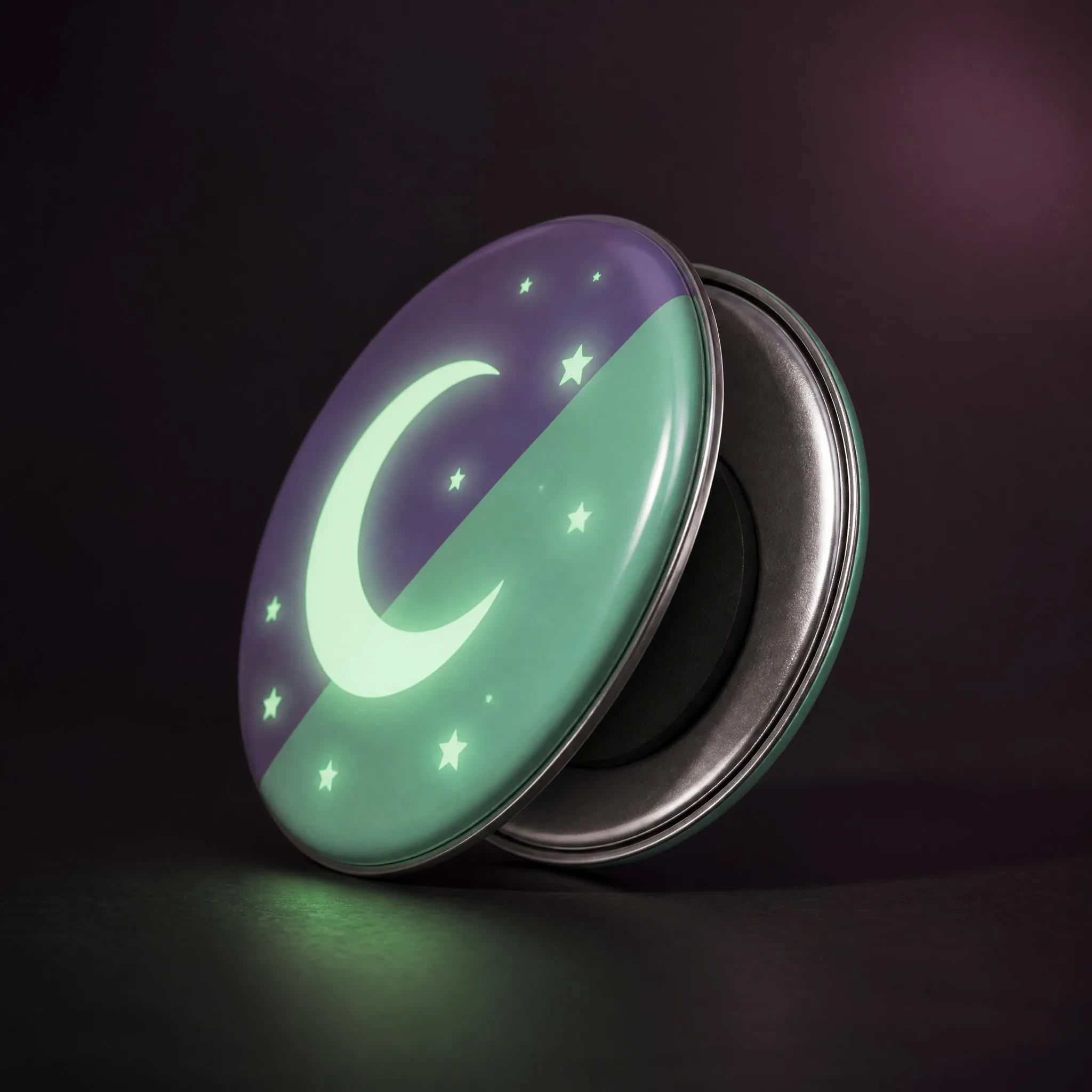 Side view glow in the dark magnetic button badge profile