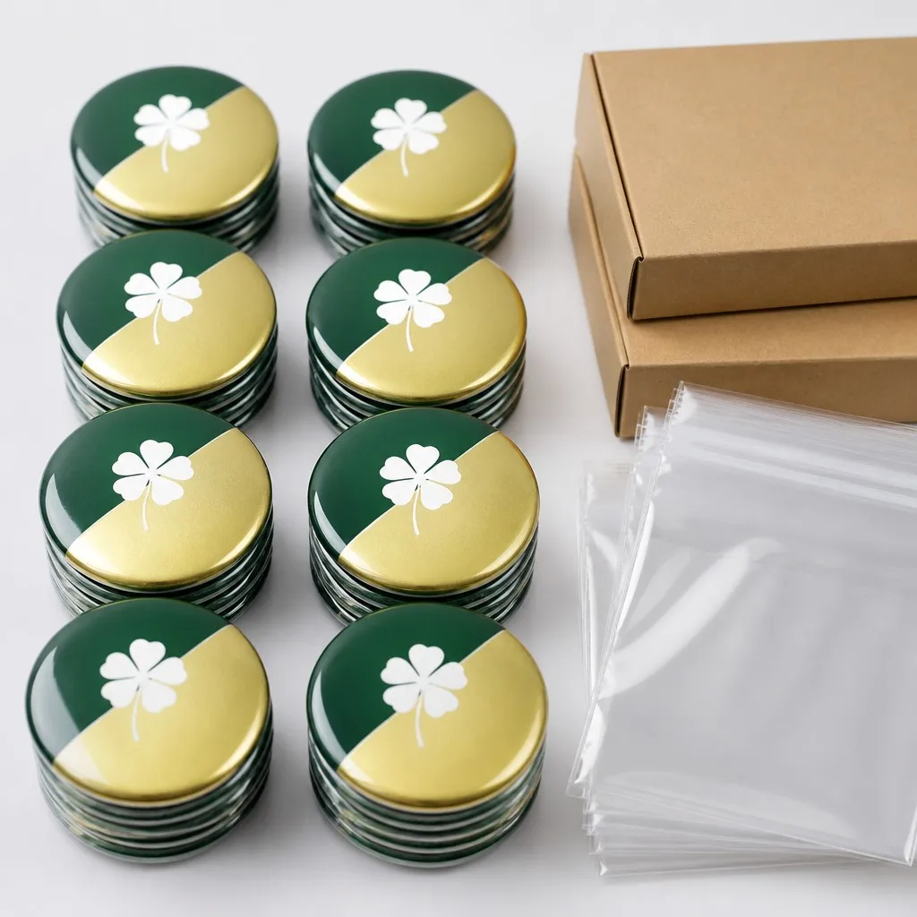 Bulk packaging of epoxy dome magnetic button badges