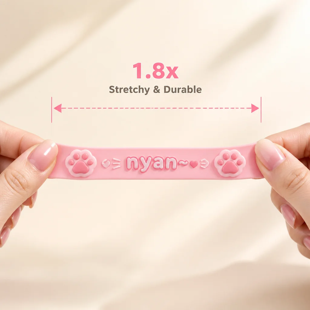 High elasticity kawaii anime silicone wristband stretch resistance test