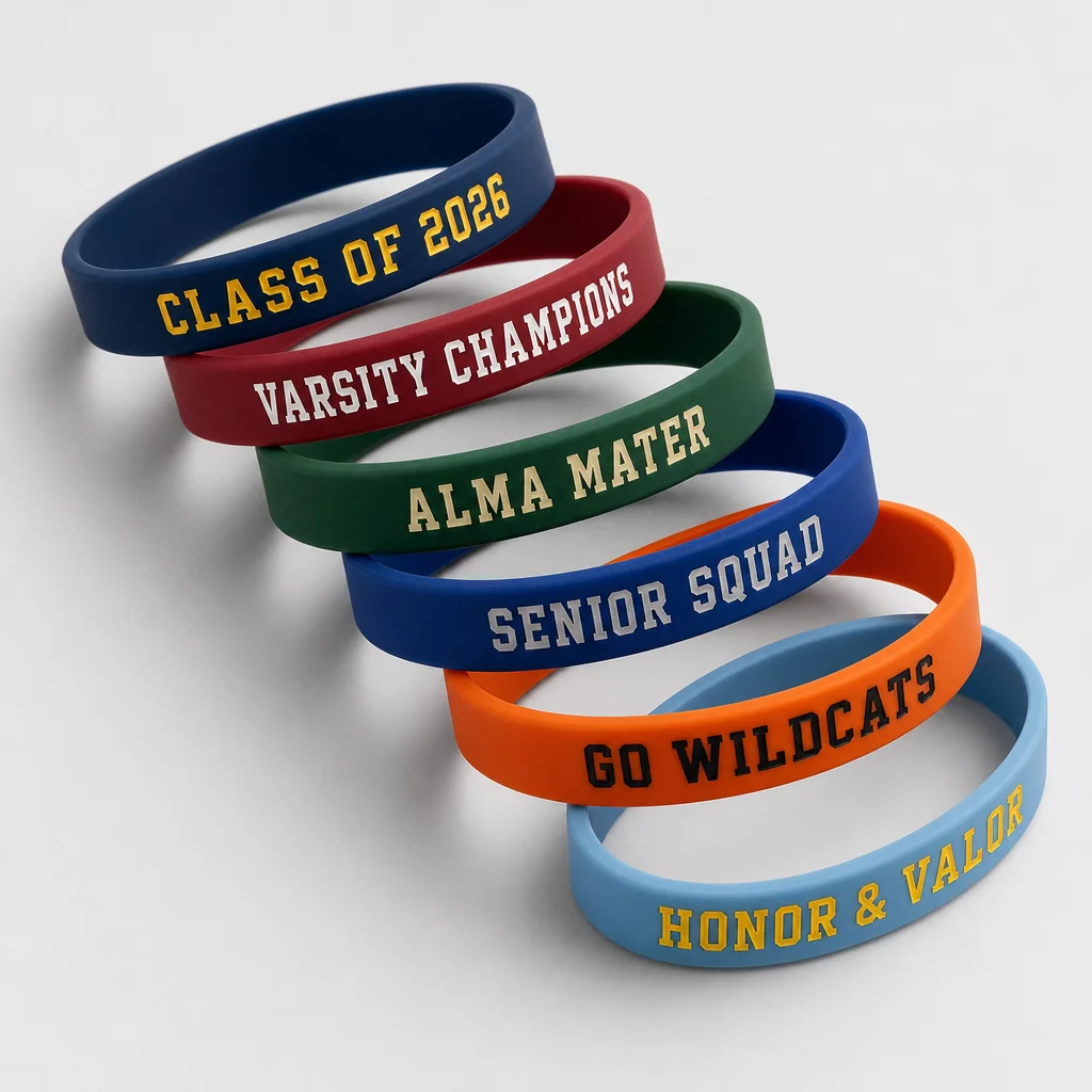 Collegiate varsity graduation commemorative silicone wristbands colorway matrix