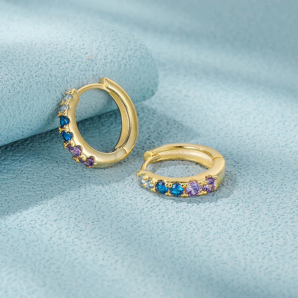 

CANNER Simple Personality Size Gradient Zircon Earrings S925 Sterling Silver Colored Gemstone Hoop Earrings 18k Gold Jewelry