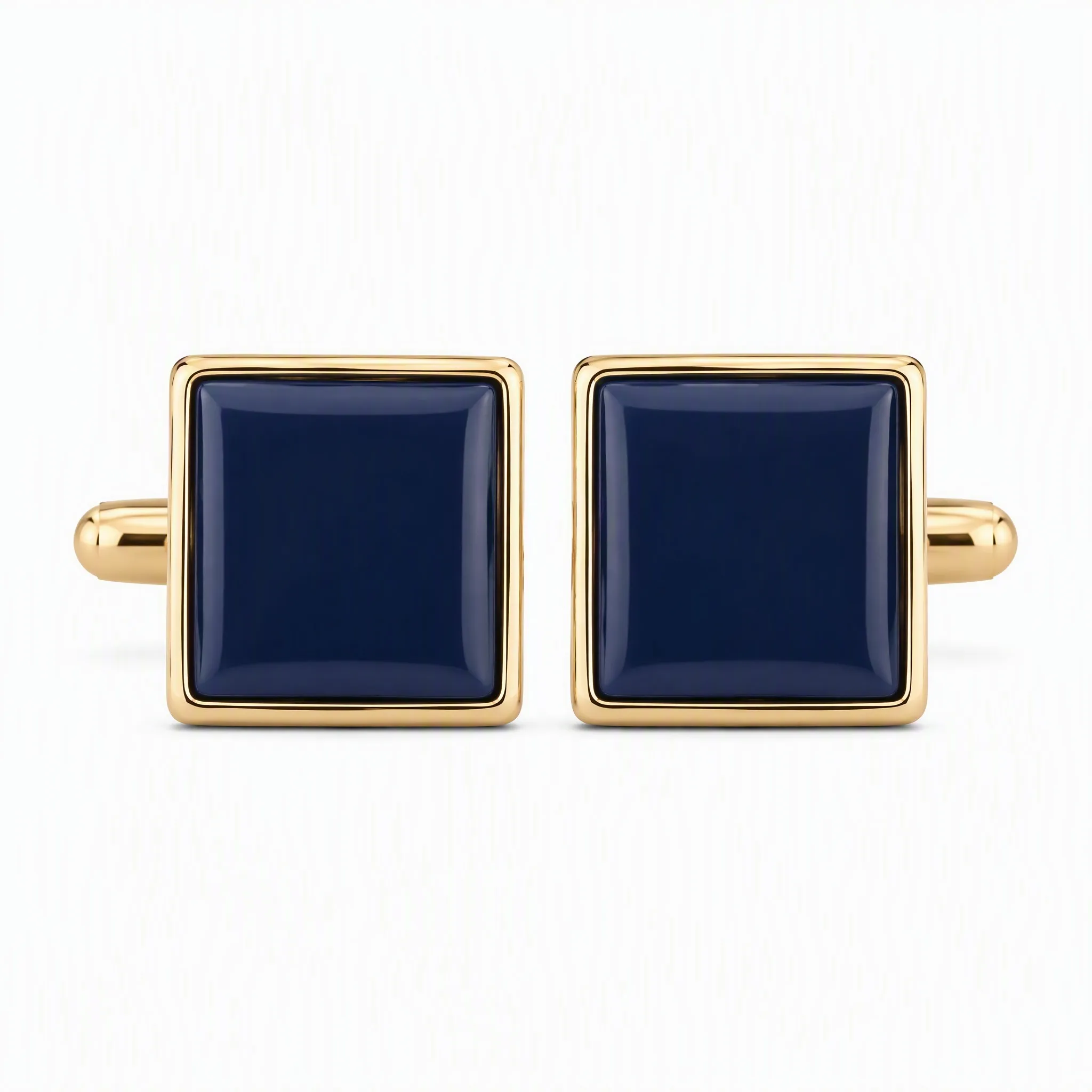 Custom navy blue hard enamel cufflinks with polished frame