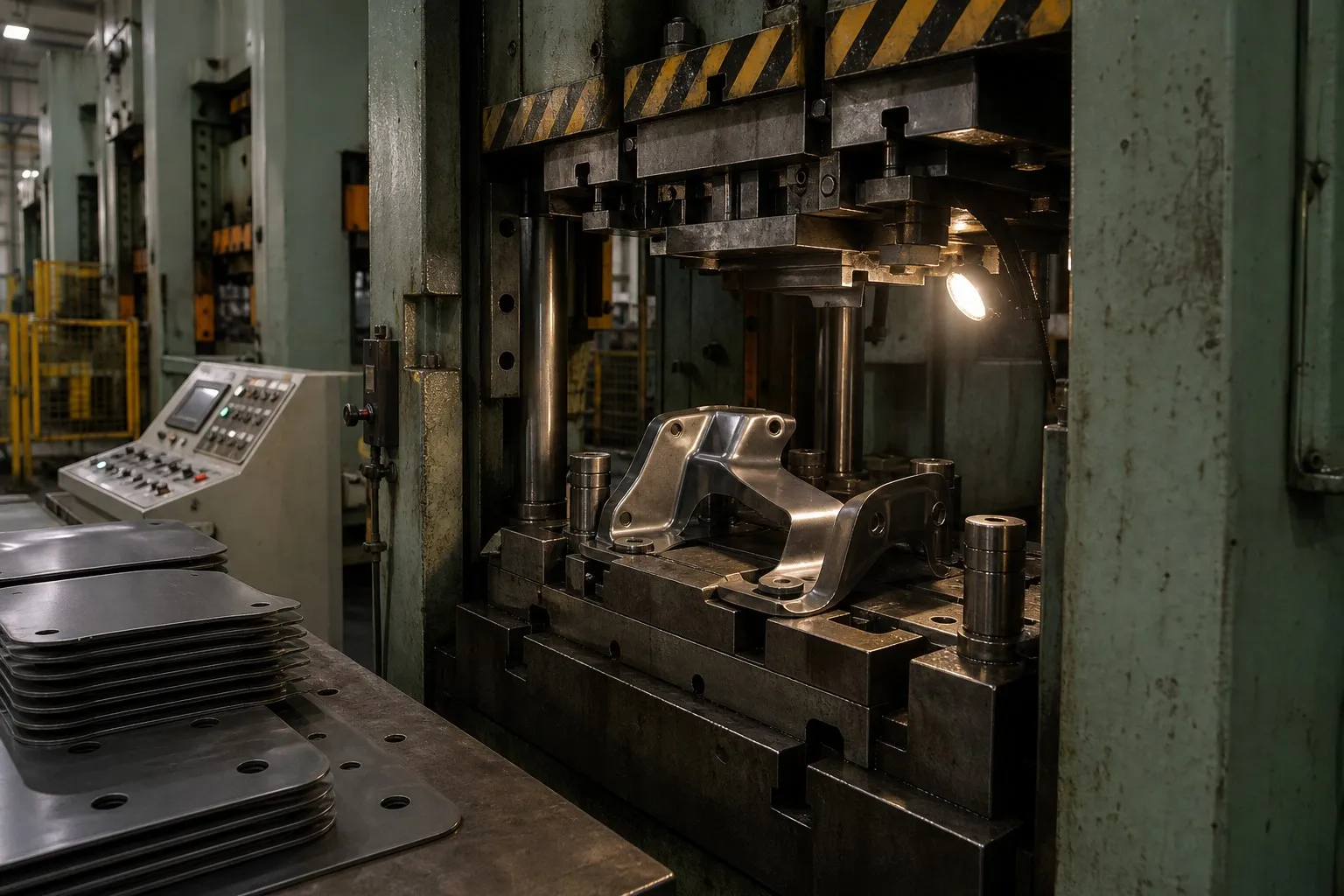 Stamping press forming heavy-duty bracket parts at the XCWY plant