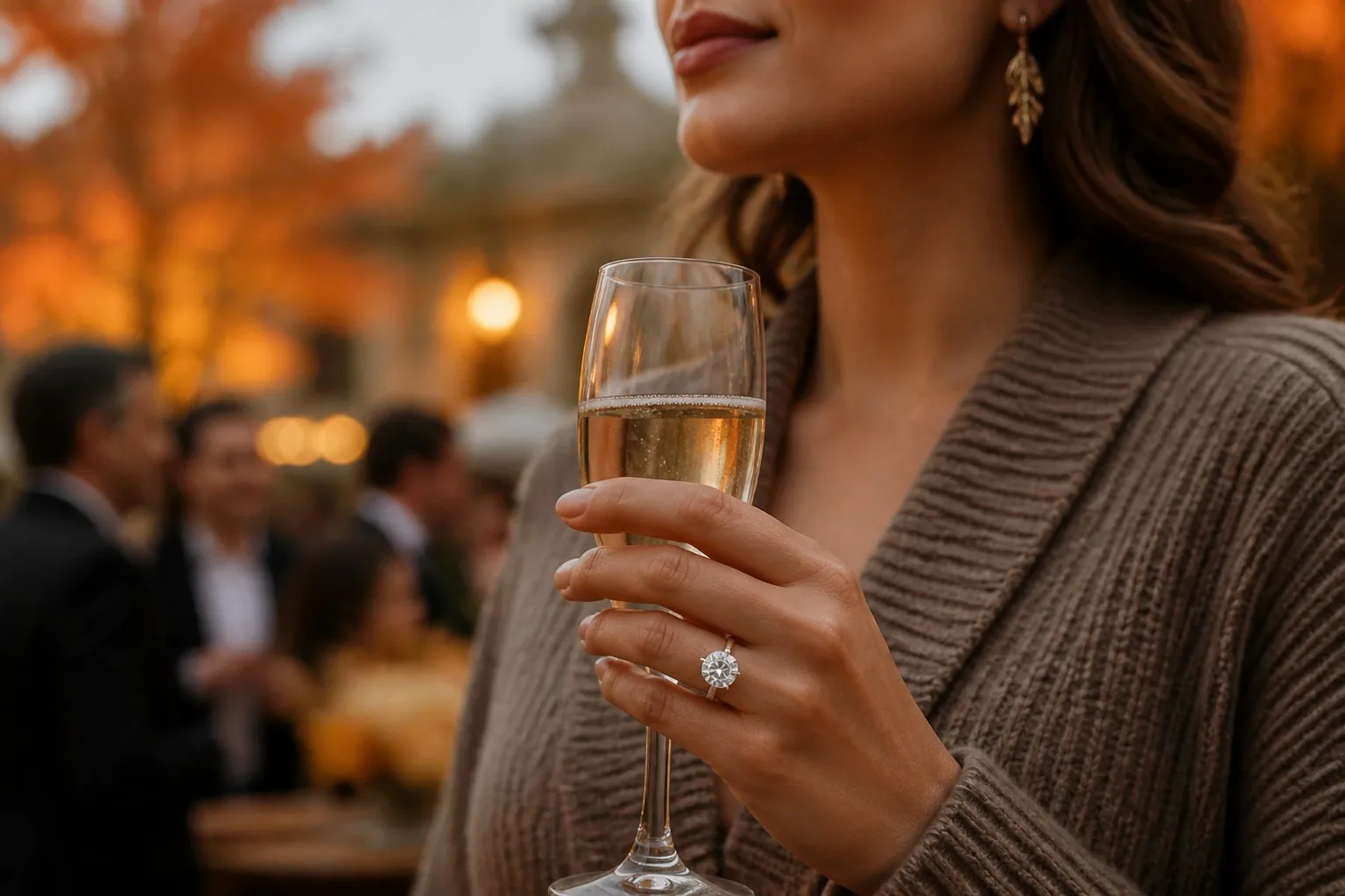 Elegant woman celebrating with a sparkling lab-grown diamond solitaire ring