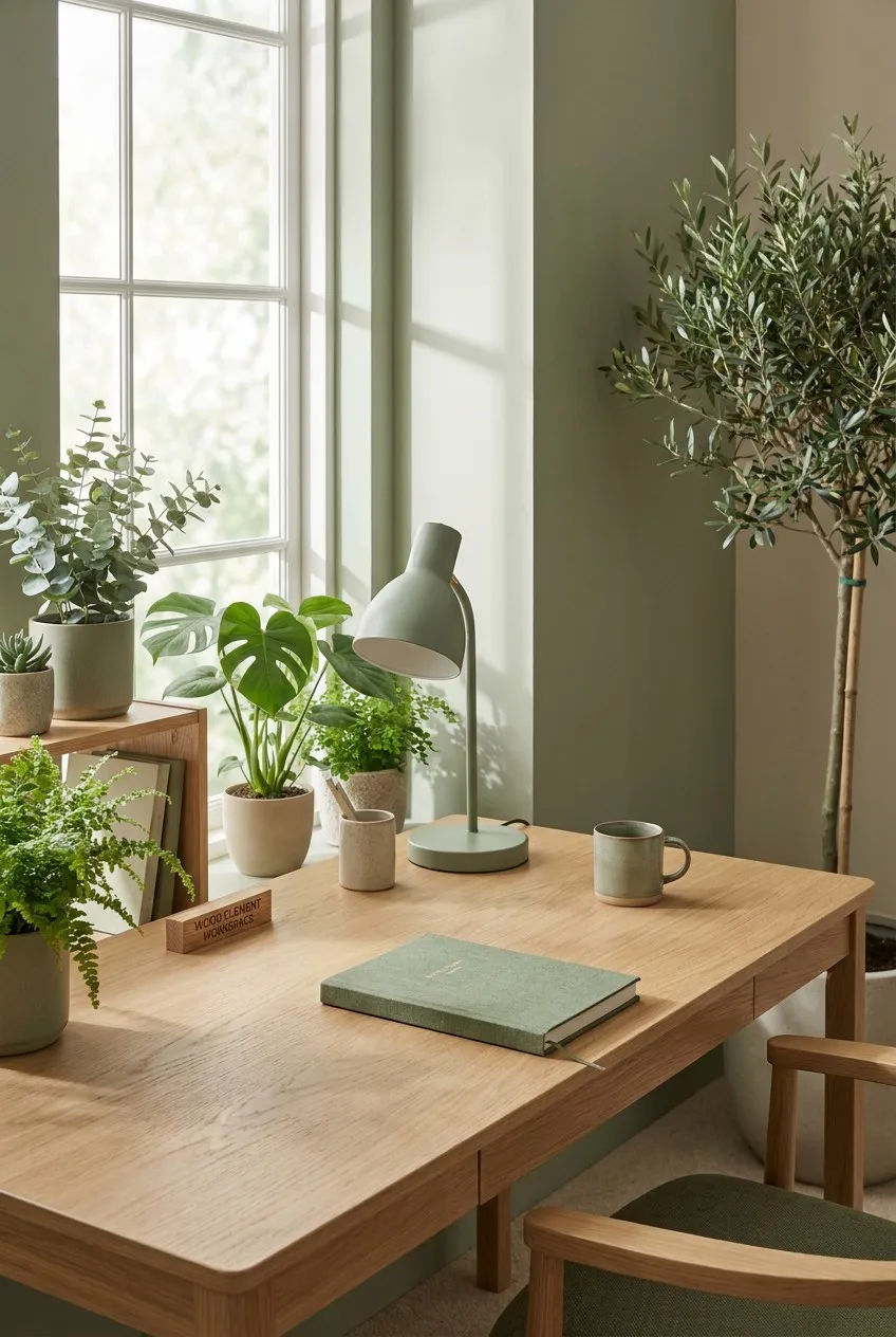 Wood Element Home Office Desk Setup