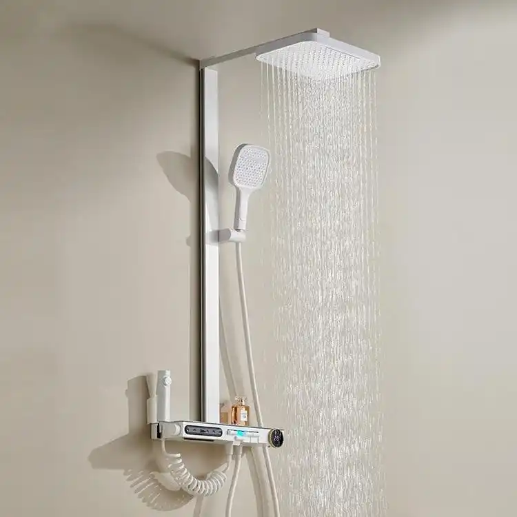 Digital Display White Shower Set Model 88 8028 Perspective View digital-display-white-shower-set-perspective