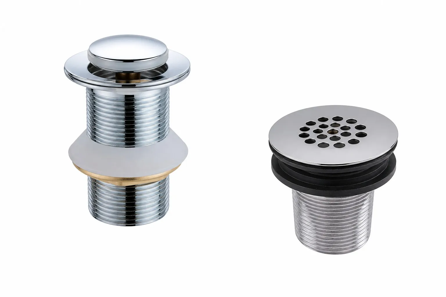 Chrome pop-up sink waste and round floor strainer drain accessories