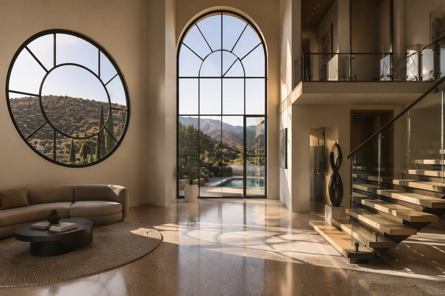 Circular Porthole And Arched Custom Shape Windows Bronze Aluminium Villa Richocean Foshan Specialty Windows Manufacturer China Foshan Factory Price Arched Circular Bent Glass Roll Formed Profile