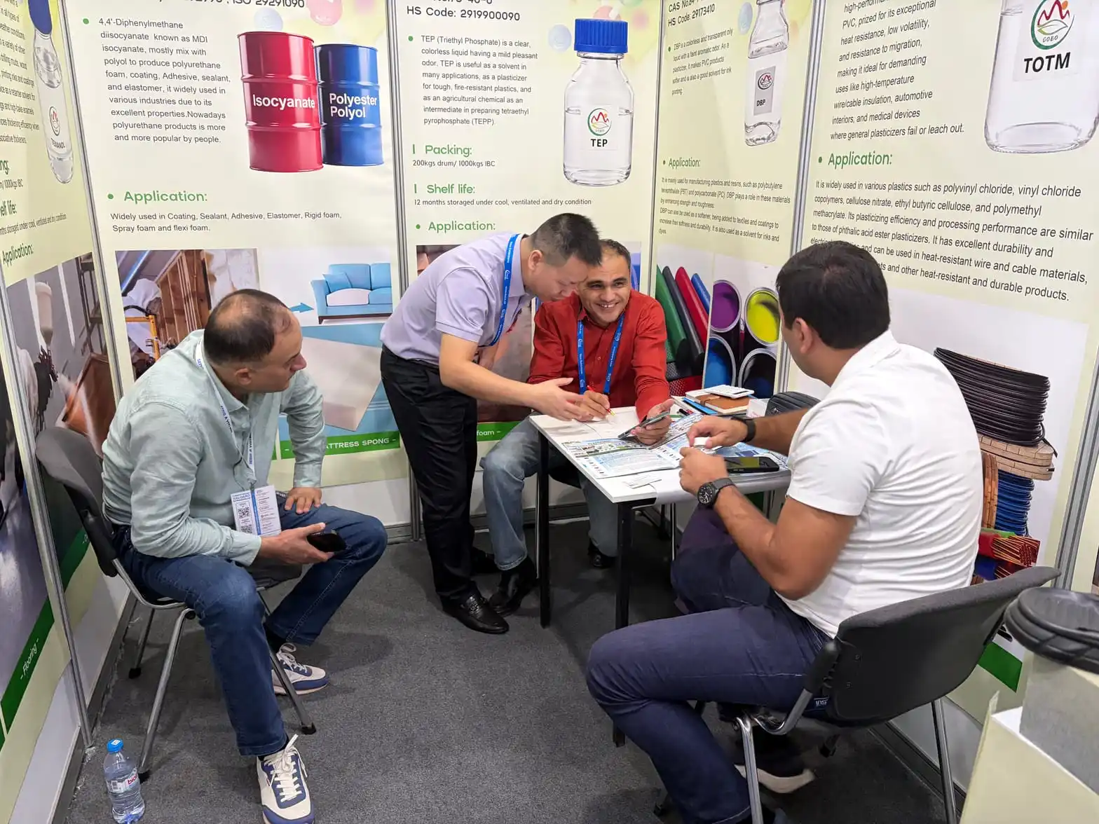 Visitors discussing polymer materials with Dongbo representatives at Plastex 2026