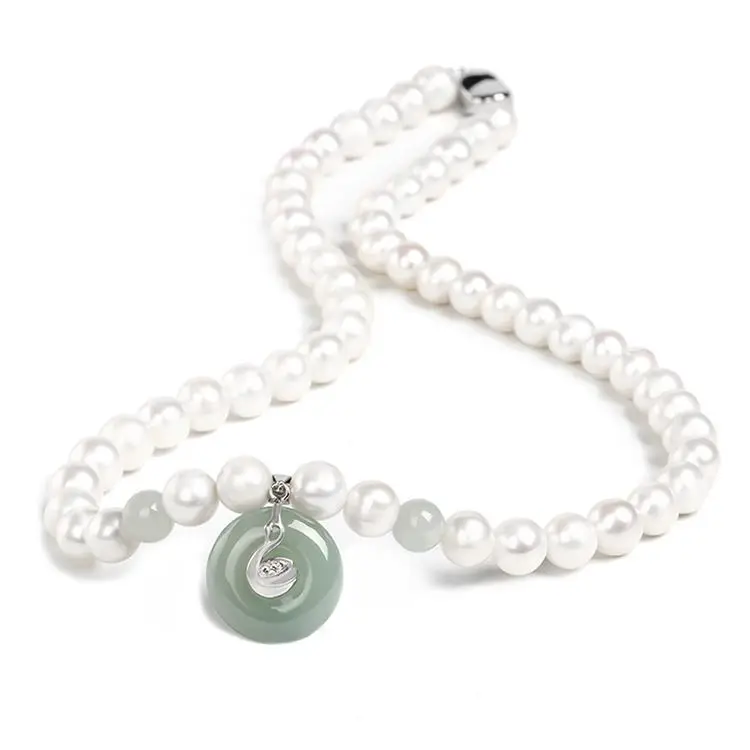 

Certified ZZXL-N0032 Fashion Adjustable 925 Silver Emerald Safe Buckle Pendant Clavicle Necklace Pearl