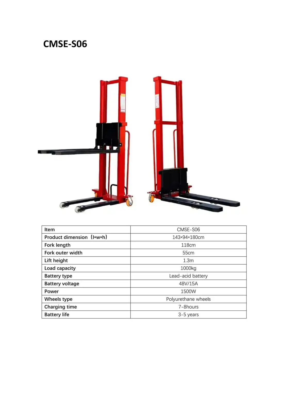 CMSE-S06 Semi Stacker 1000kg / 1.3m