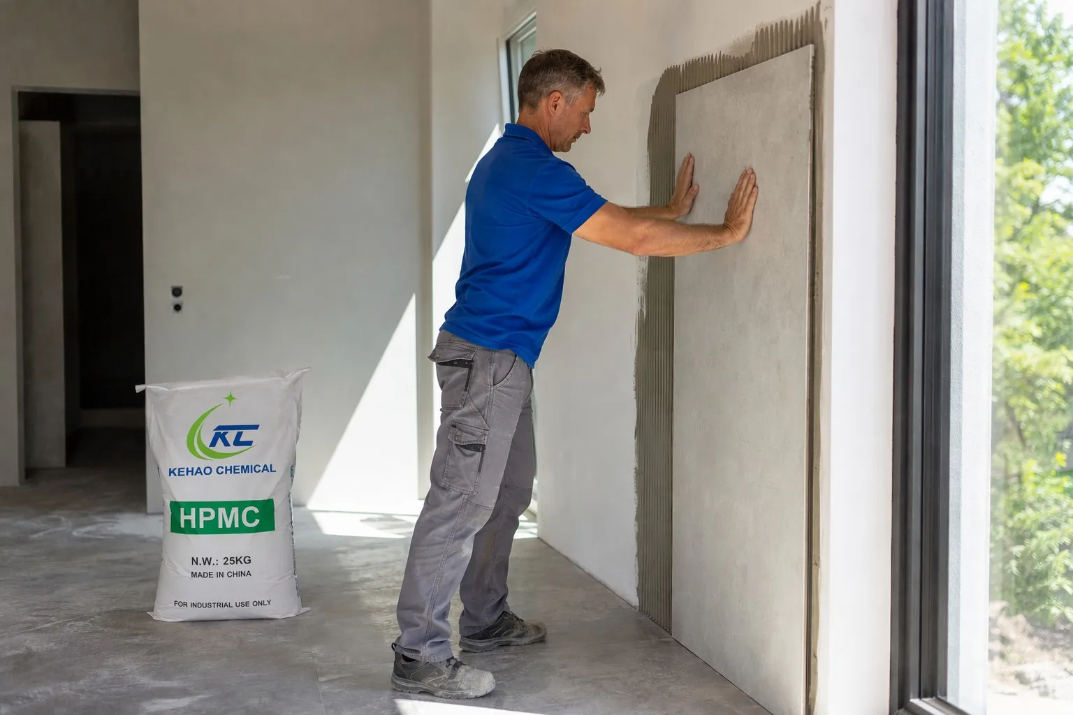 HPMC tile adhesive large format porcelain tile installation vertical wall open time sag resistance