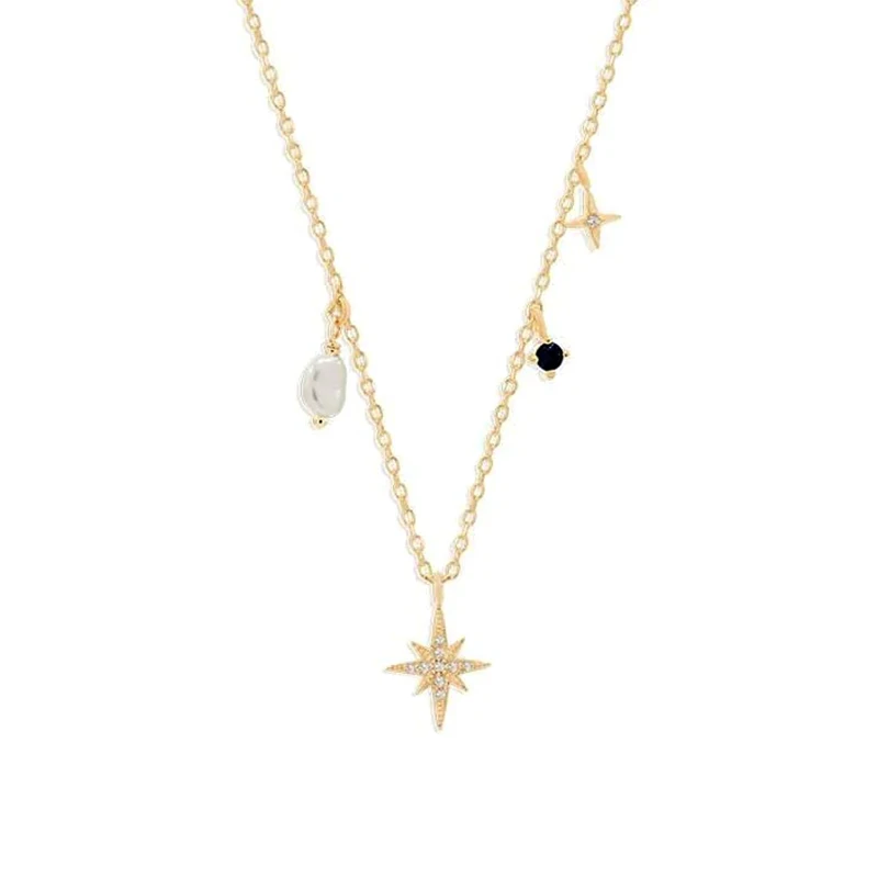 CANNER Hot Style Women Minimal 18K Gold Fine Jewelry Silver 925 Zircon Stone Pearl Star Pendant Necklace Jewelry