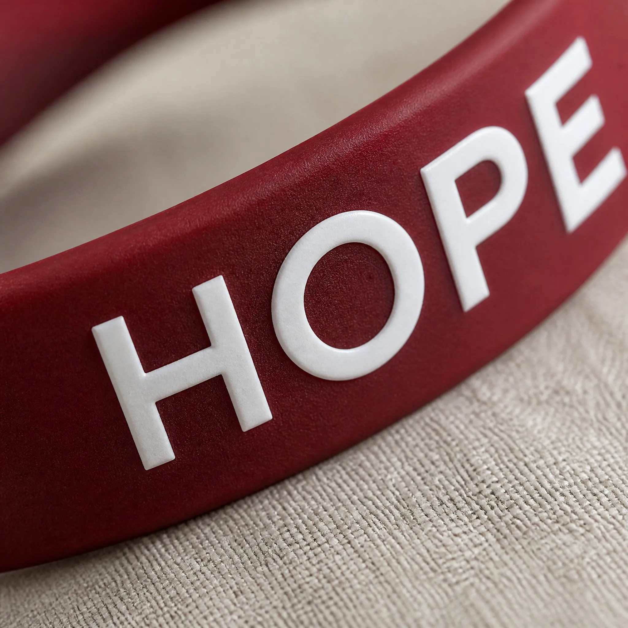 Macro detail of silk screen print on silicone bracelet