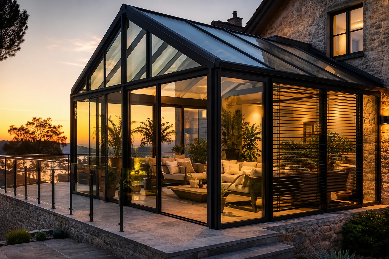 Sunroom Manufacturer China Foshan Factory Price Glass Roof Solar Shading Thermal