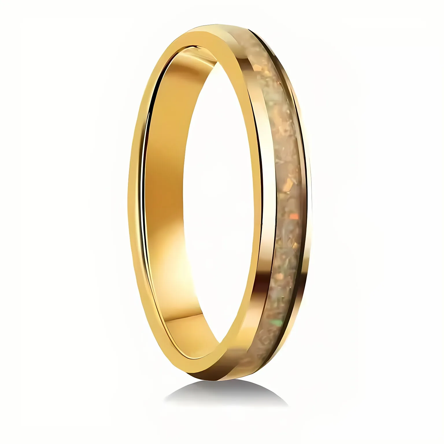 POYA Jewelry 4mm Tungsten Carbide Wedding Band White Opal Ring with Rose Gold Plating Stainless Steel