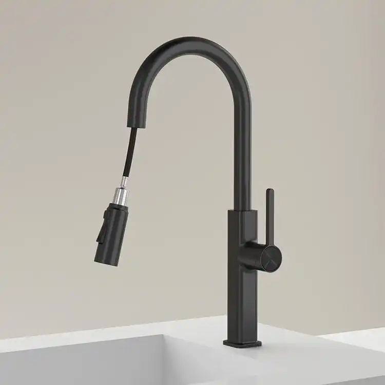 Matte Black Pull Down Faucet Model 107 B1K-B Perspective View matte-black-pull-down-faucet-perspective-view