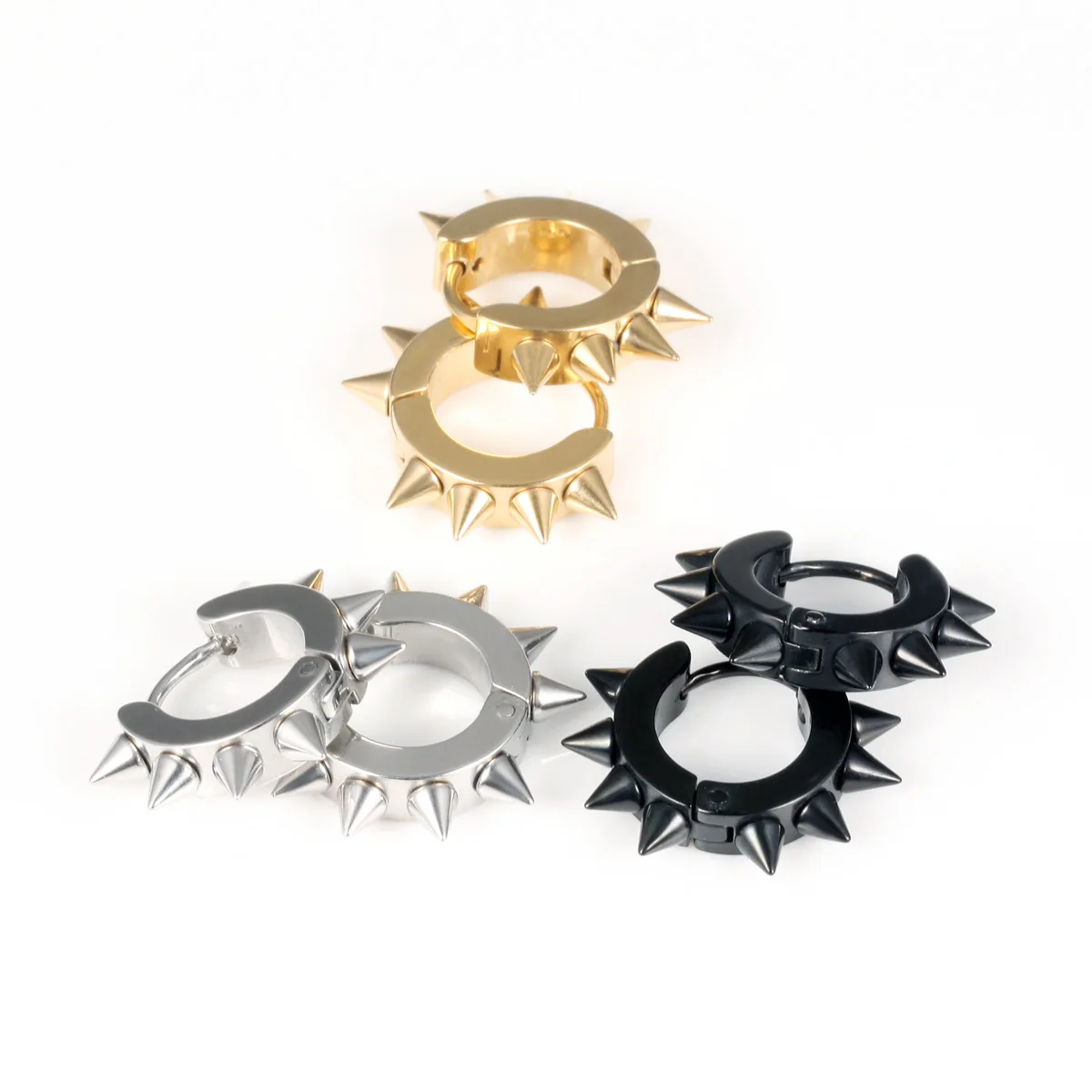 

Simple Titanium Steel Punk Pointed Rivets Shape Clip Earrings Personality Hip Pop Fashion For Men
