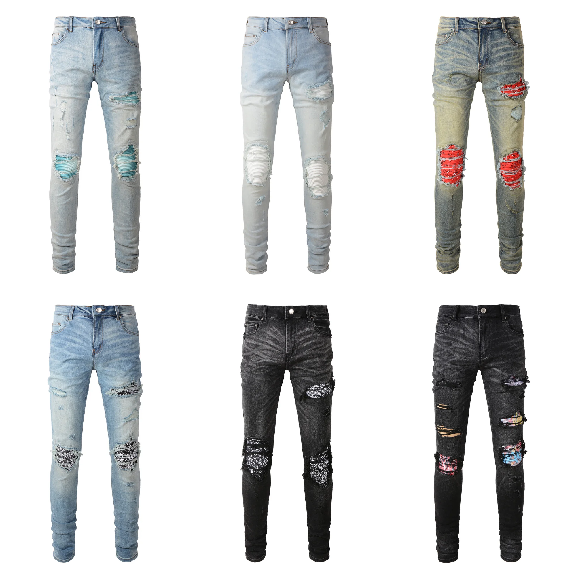 Rts For Drop shipping bandana  patched Jean Fashion Designer Slim Skinny Denim Men Jeans