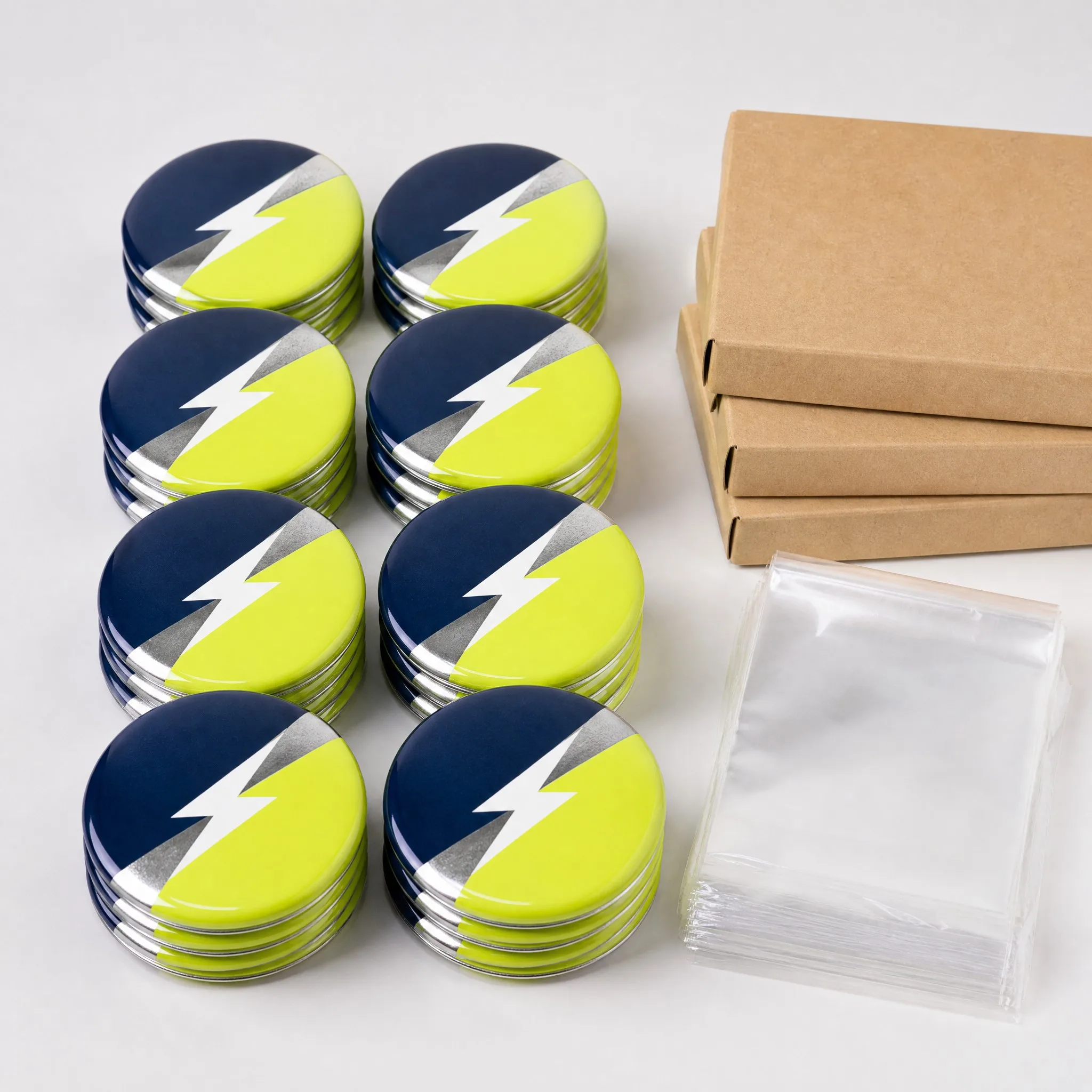 Bulk packaging of reflective magnetic button badges