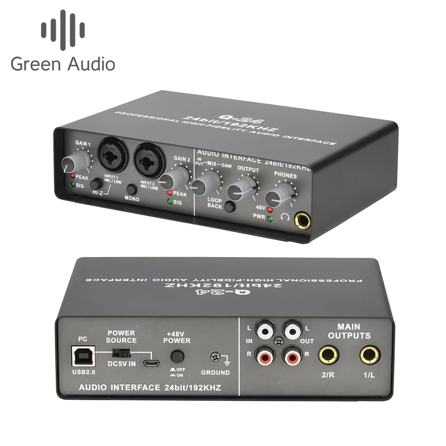 

GAX-Q24 2x2 USB Audio Interface for Streaming Recording Podcasts 24-Bit/192kHz High Fidelity for Guitarists Producers Noiseless