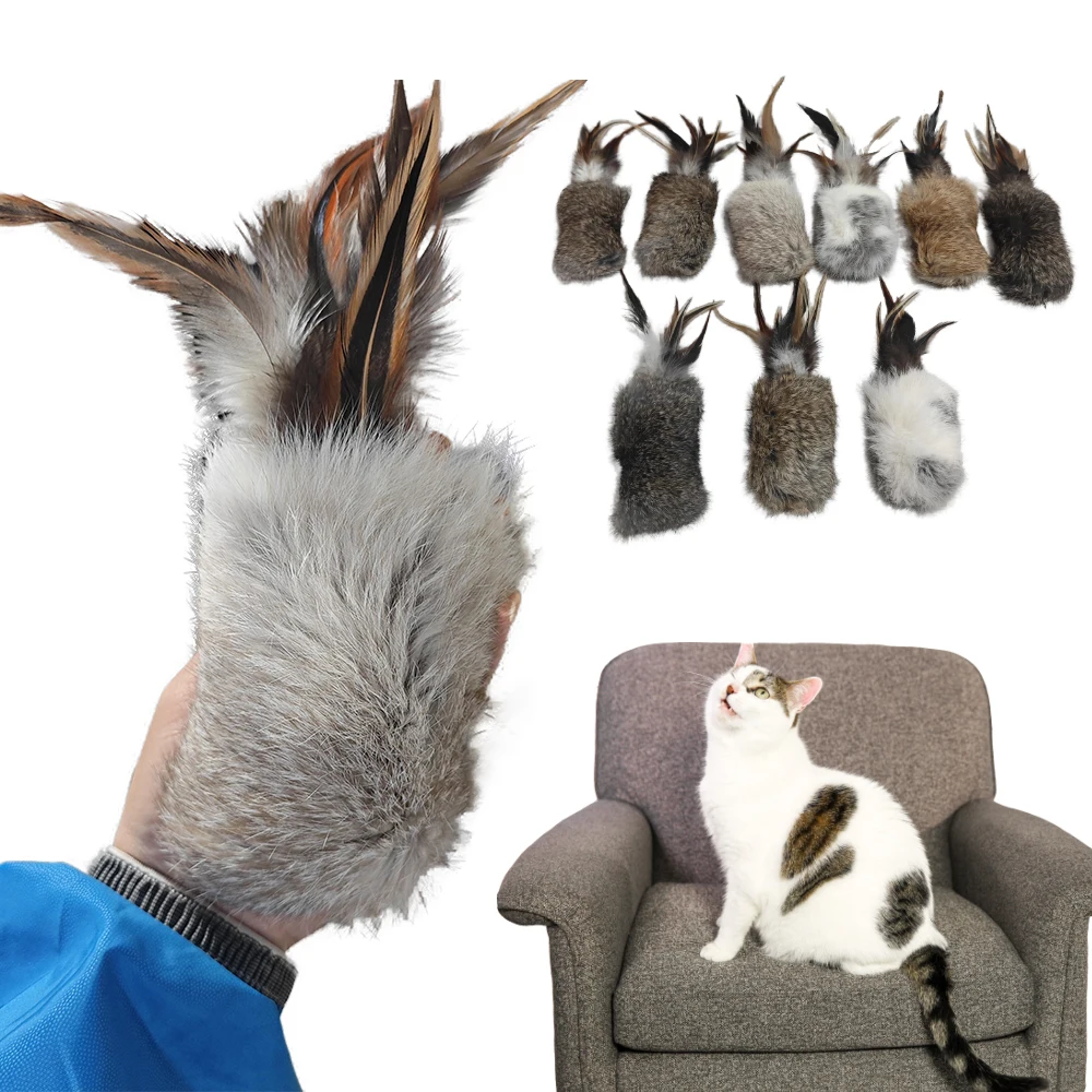 Funny Cat Plush Tail Teaser Wand Toy Kitten Cat Exercise Playing Accessories Rabbit Tail Fur Interactive Pet Supplies