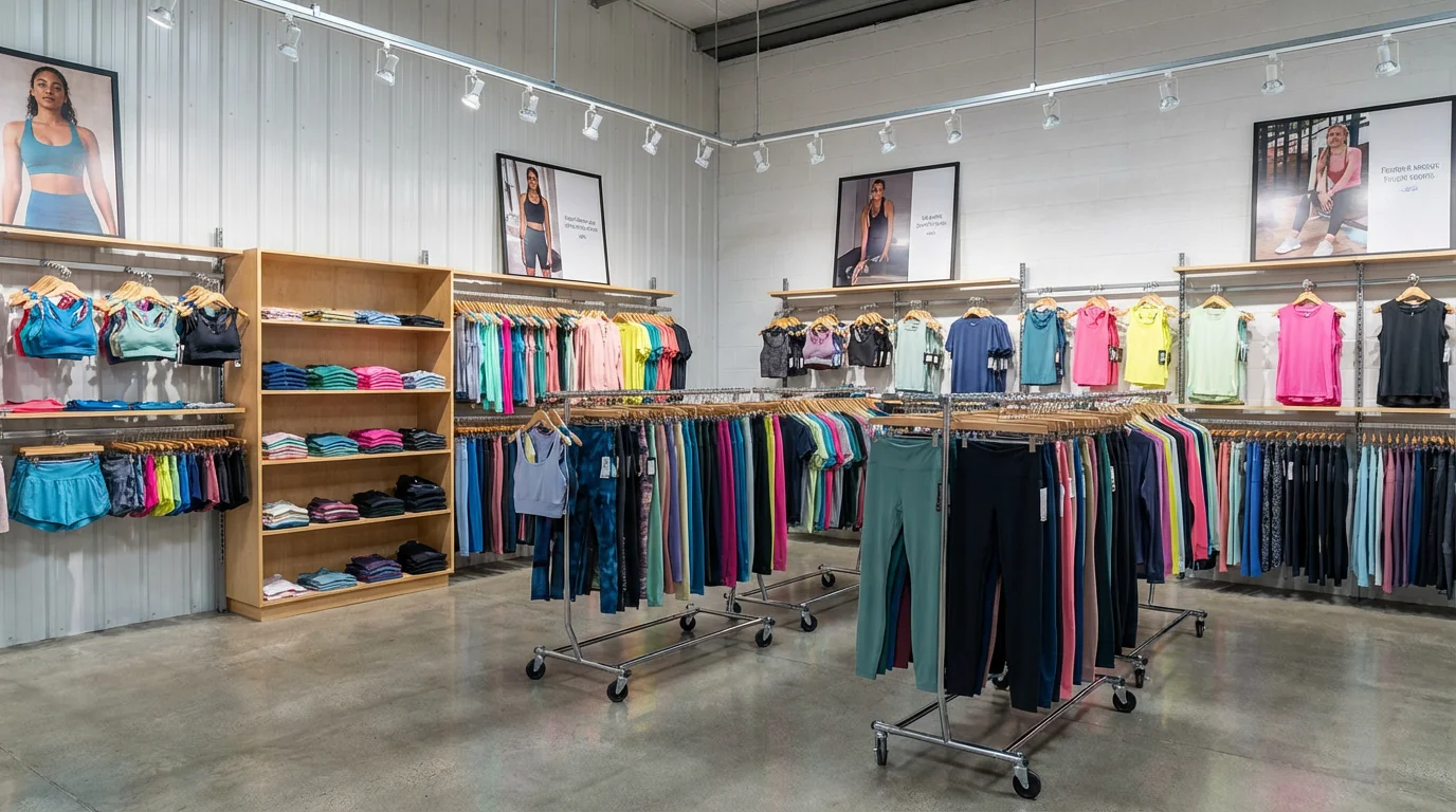 OUYI activewear product showroom displaying finished yoga wear collection