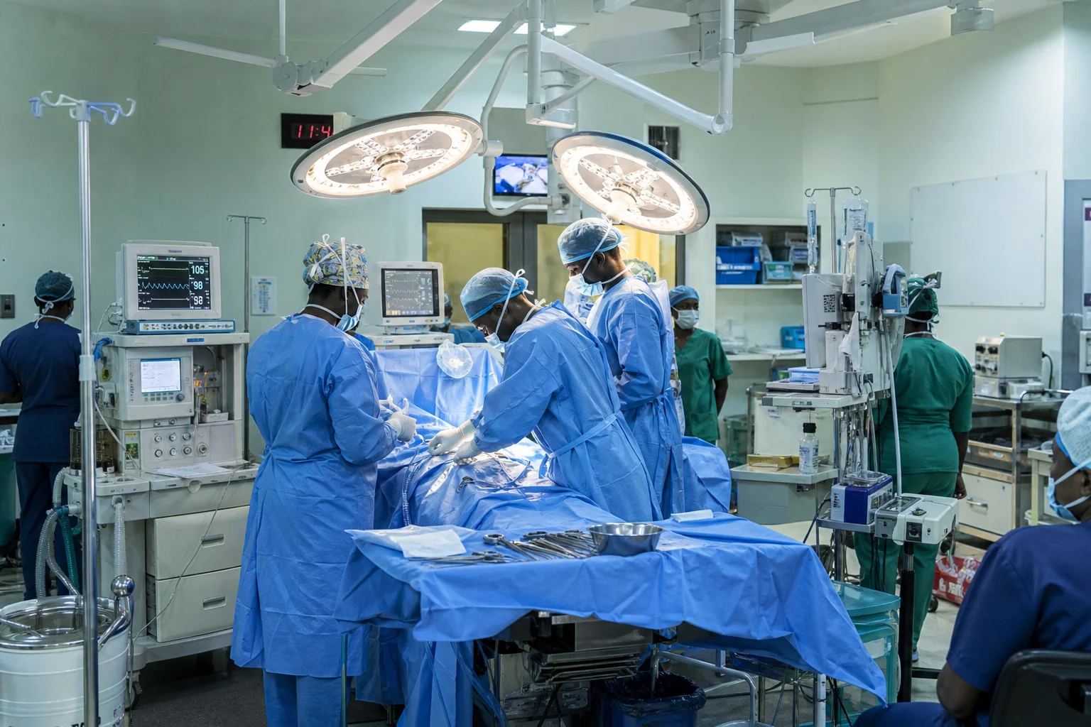 Modern hospital operating theatre and advanced medical equipment wing supporting African healthcare infrastructure modernization