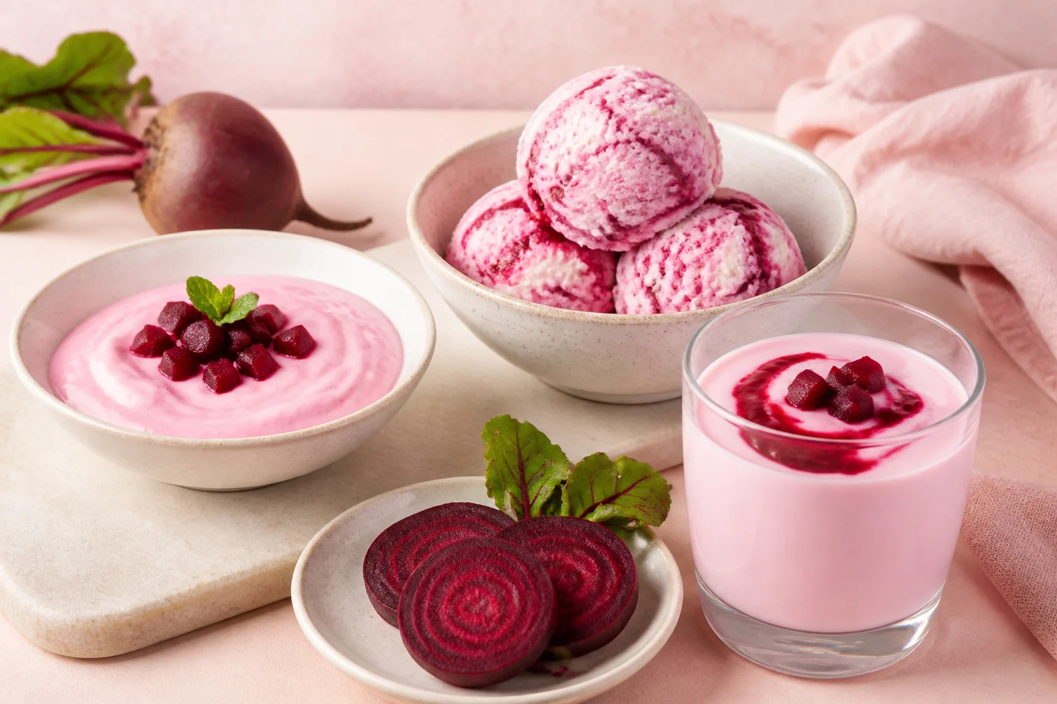 Beetroot-colored yogurt and frozen desserts