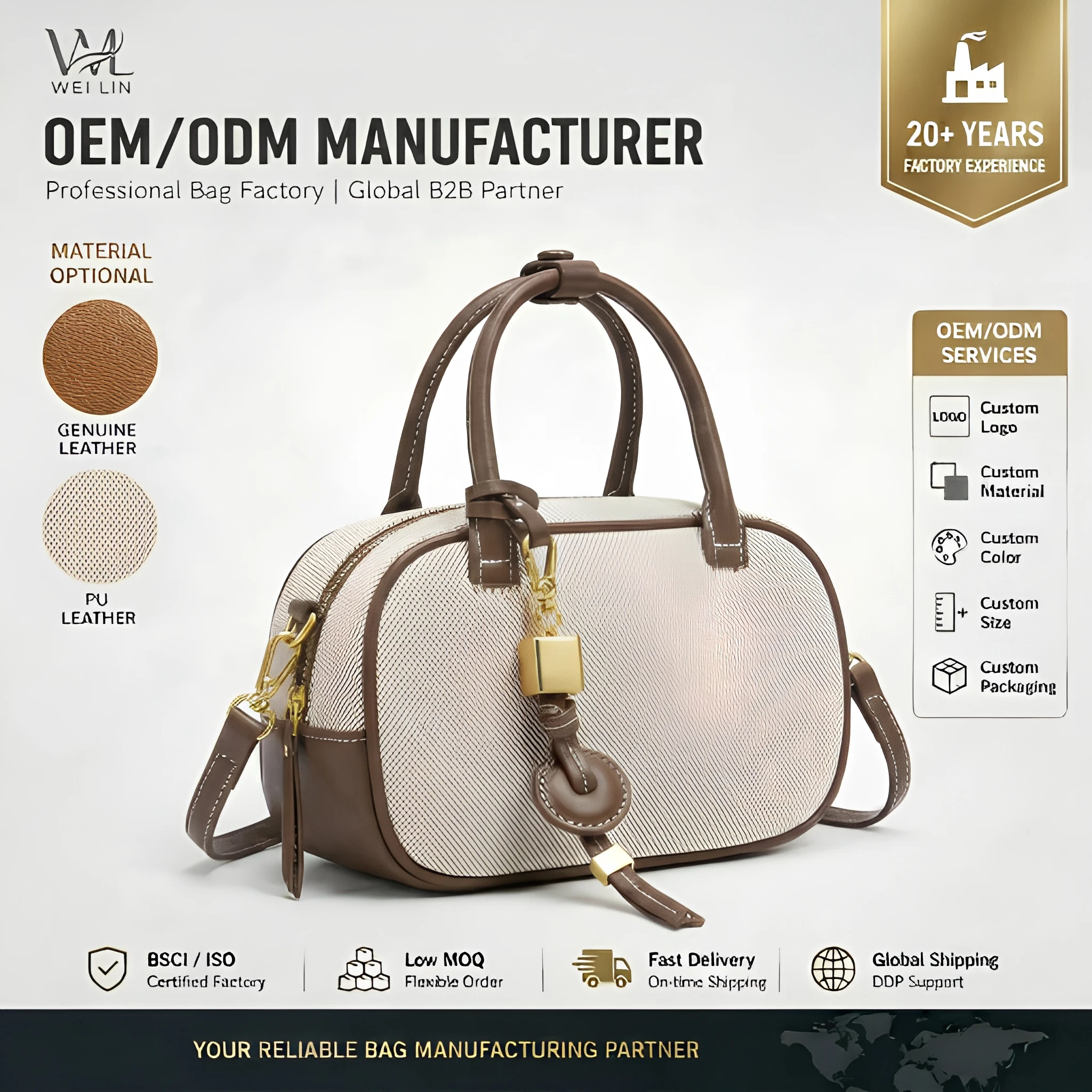 Fashion Women's Bowling Bag Zipper Polyester Small Handbag Shoulder Crossbody Bag with Charm Accessory