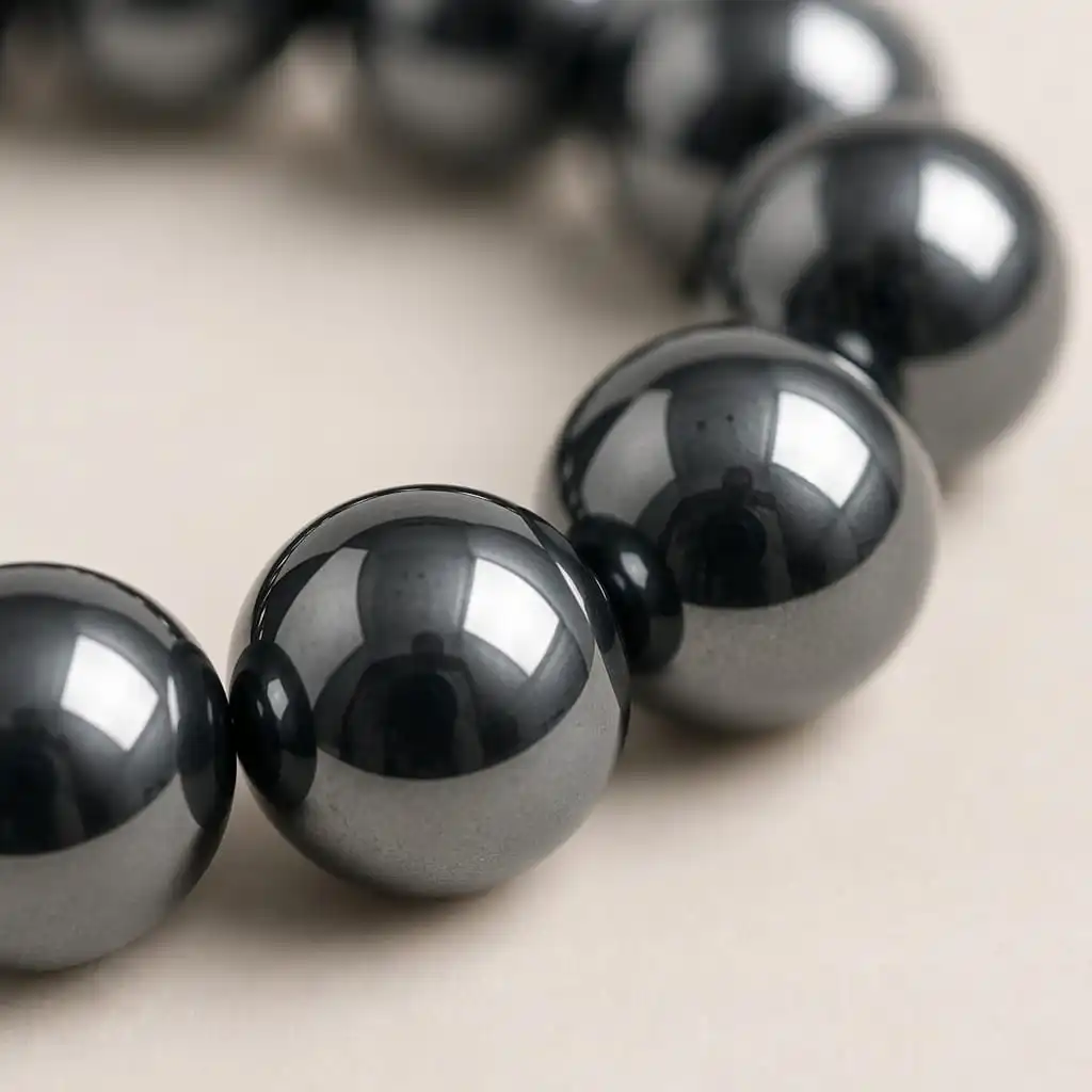 Close-up macro of Hematite metallic beads