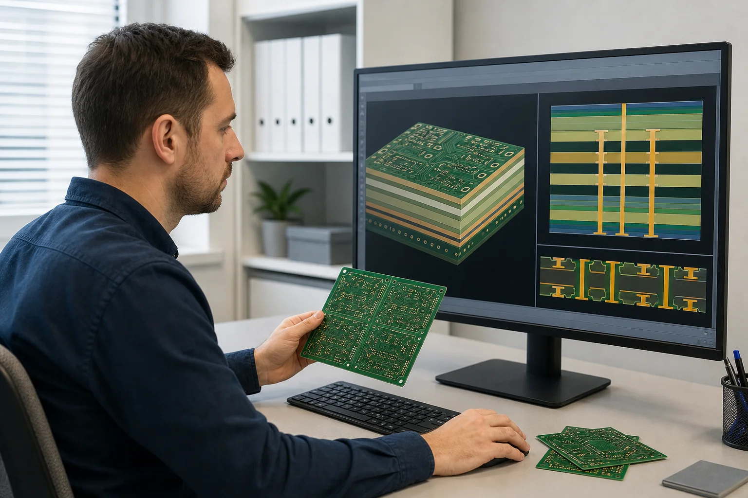 Engineer reviewing PCB manufacturing data and stack-up