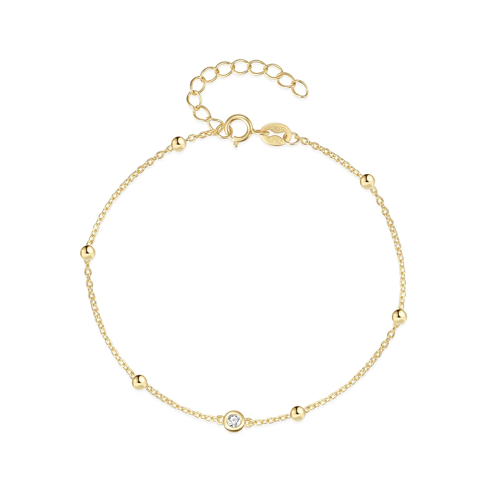 

CANNER Wholesale Fashion Jewelry Round Bead Bracelet 18K Gold Plated Simple S925 Sterling Silver Temperament Bracelets Women