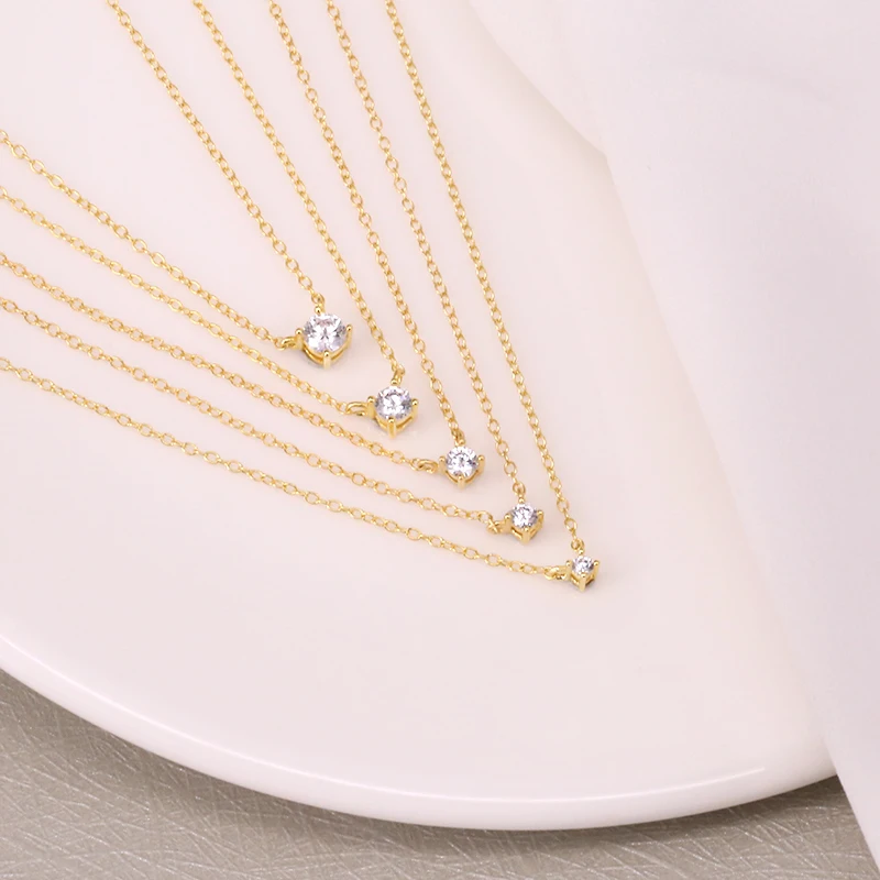 

CANNER Simple Temperament S925 Sterling Silver Clavicle Chain 2/3/4mm Zircon Pendant Short Choker Necklace Hot Trendy