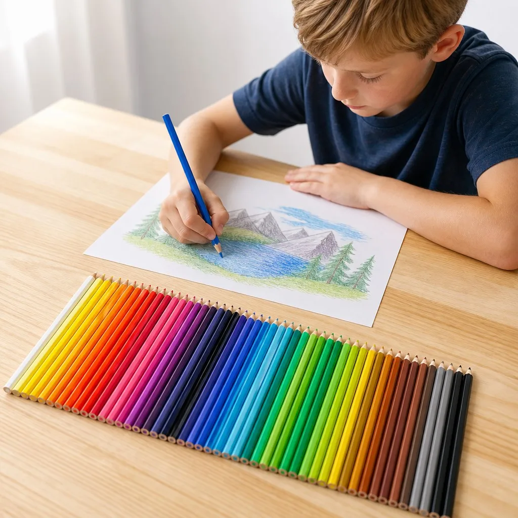 Young Caucasian student drawing